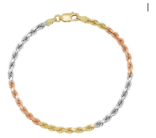 Alkeme 10K Gold Tri-Color Rope Chain Bracelet