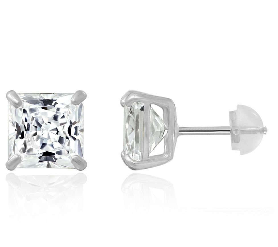 Diamonique 1.40 cttw Princess Cut Stud Earrings, 14K Gold - QVC.com