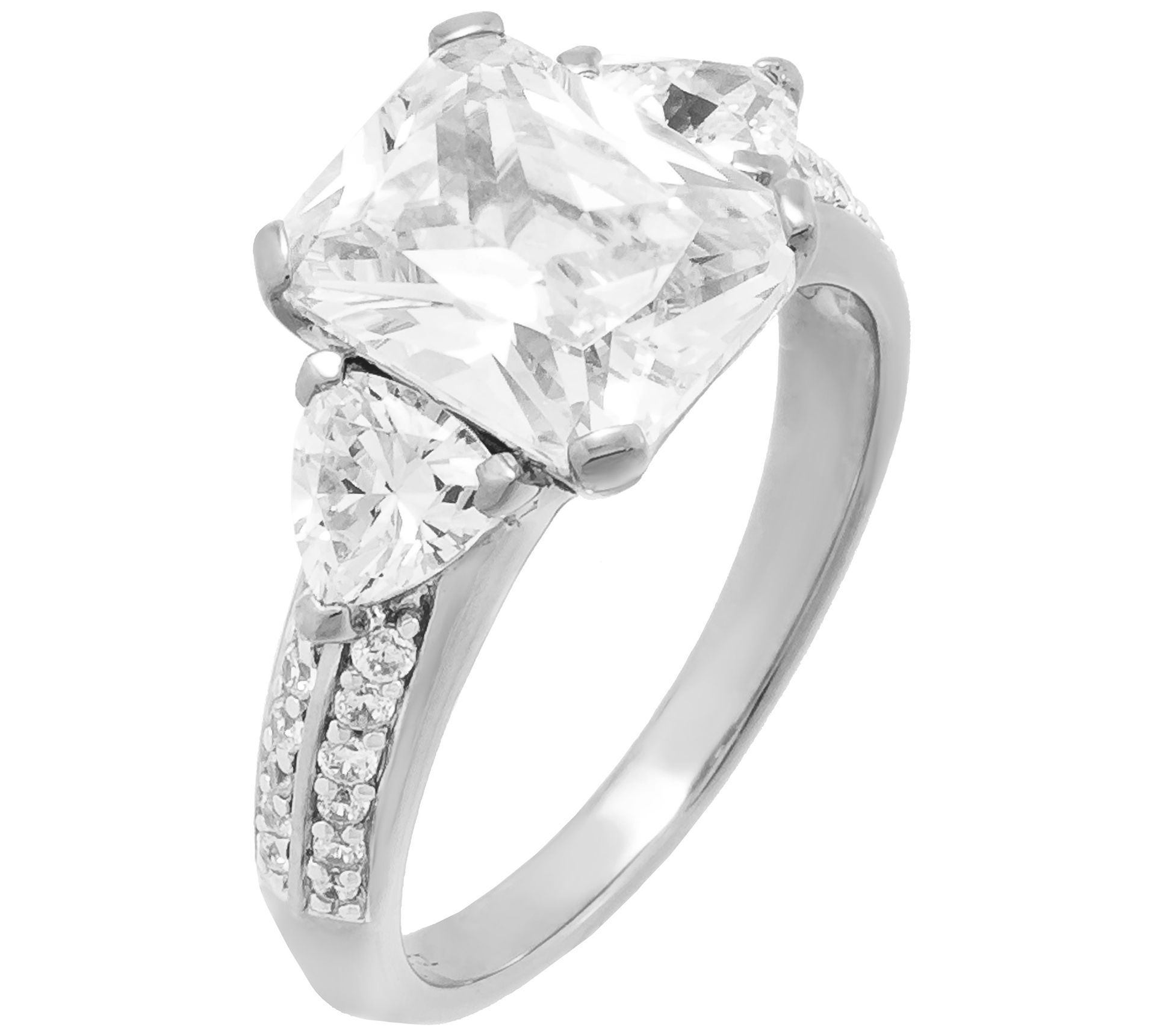 Diamonique 4.05 cttw 3-Stone Engagement Ring, Sterling Silver