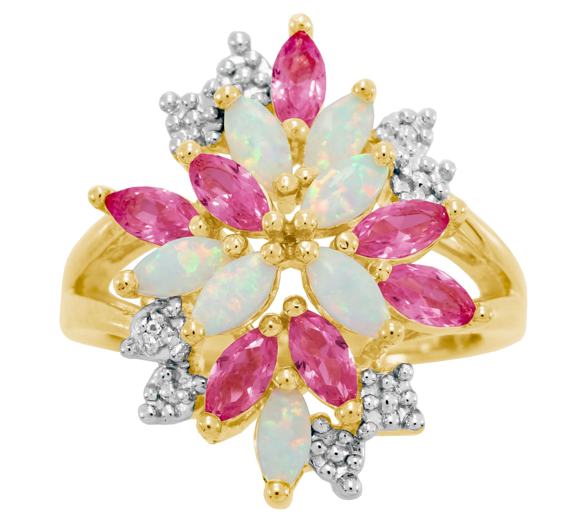 Affinity Gems Created Mulit-Gemstone Floral Ring, 18K Plated
