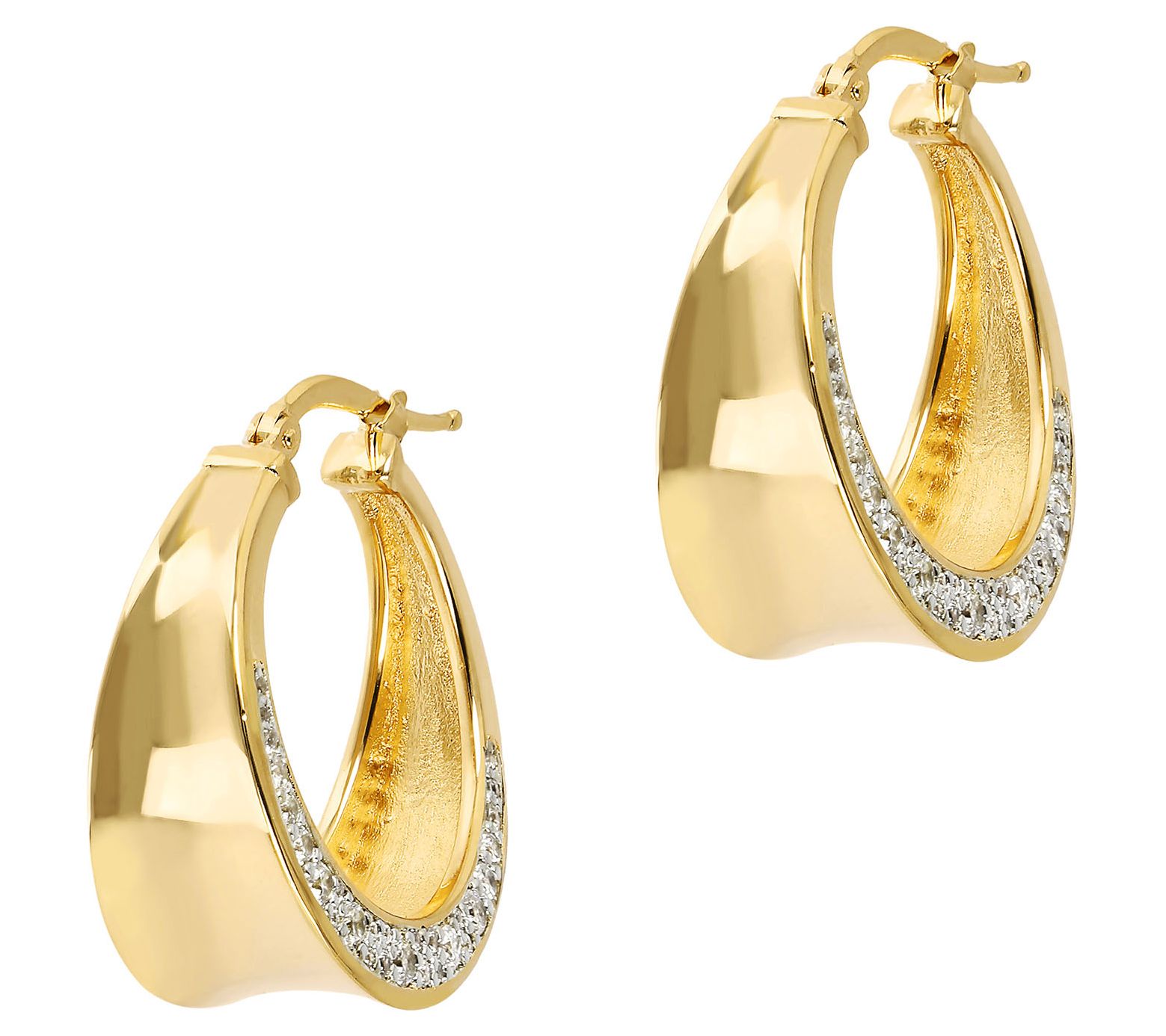 Diamonique x Bronzo Italia 1" Hoop Earrings, 18K Gold Plated