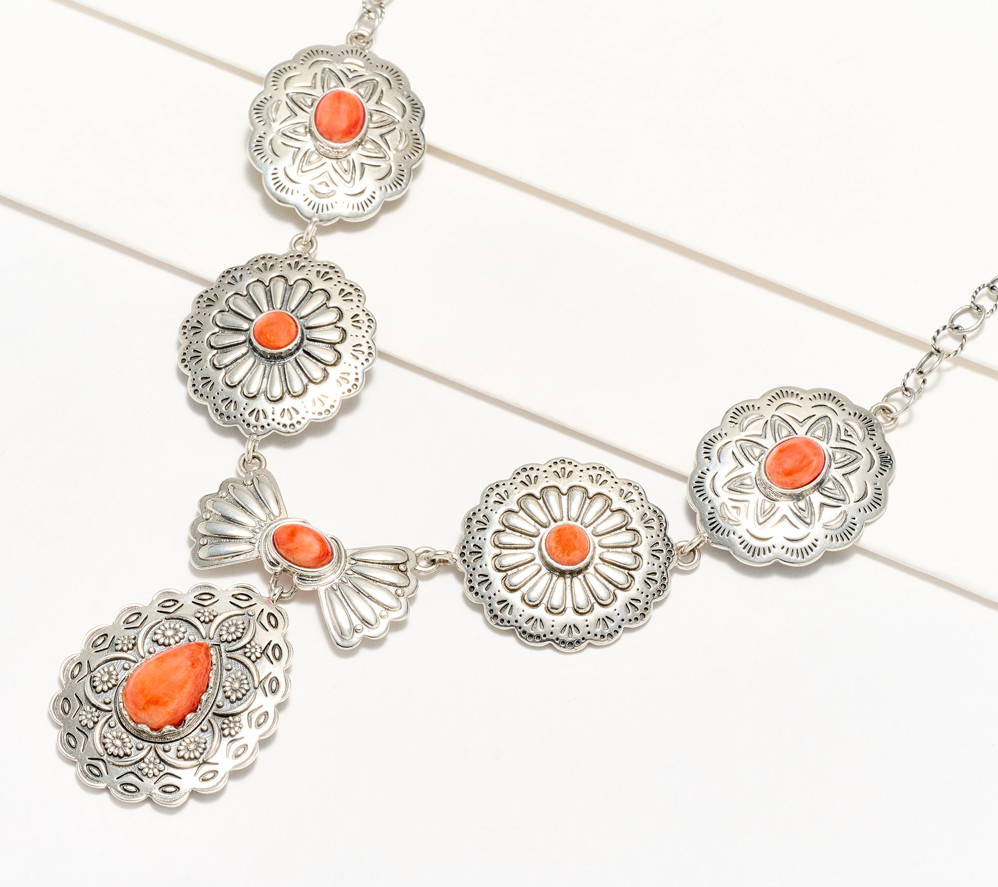 American West Sterling Silver & Gemstone Statement Concha Necklace
