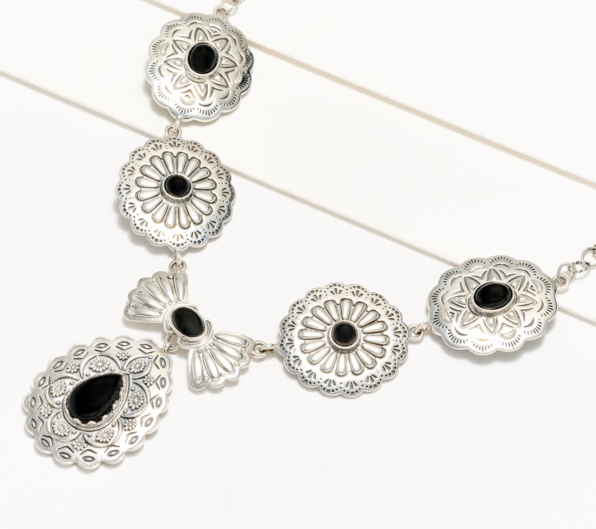 American West Sterling Silver & Gemstone Statement Concha Necklace