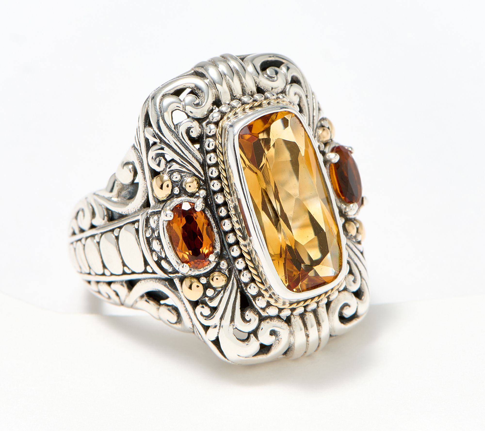"As Is" Artisan Crafted by Robert Manse Citrine Scroll Ring, 18K & SS