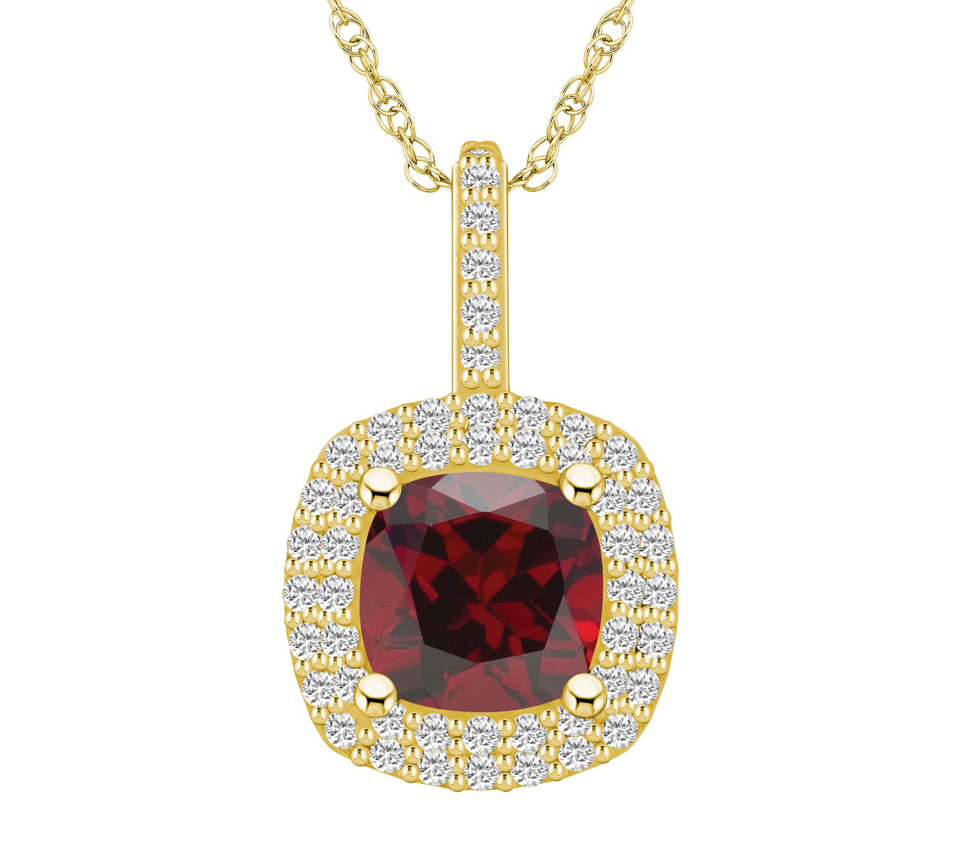 Affinity Gems Cushion Gemstone & Diamond Halo Necklace, 14K