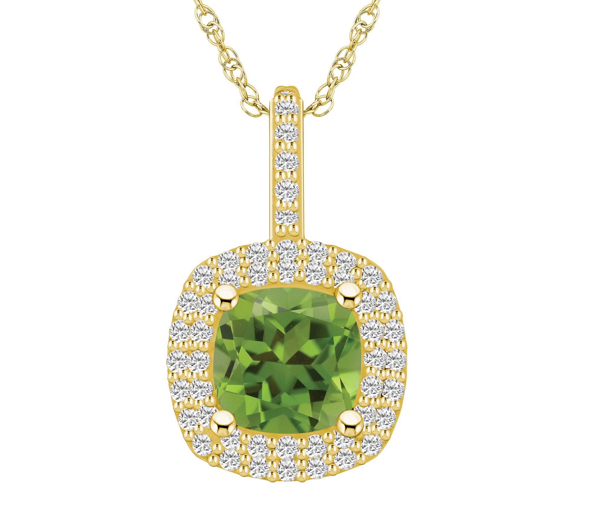 Affinity Gems Cushion Gemstone & Diamond Halo Necklace, 14K