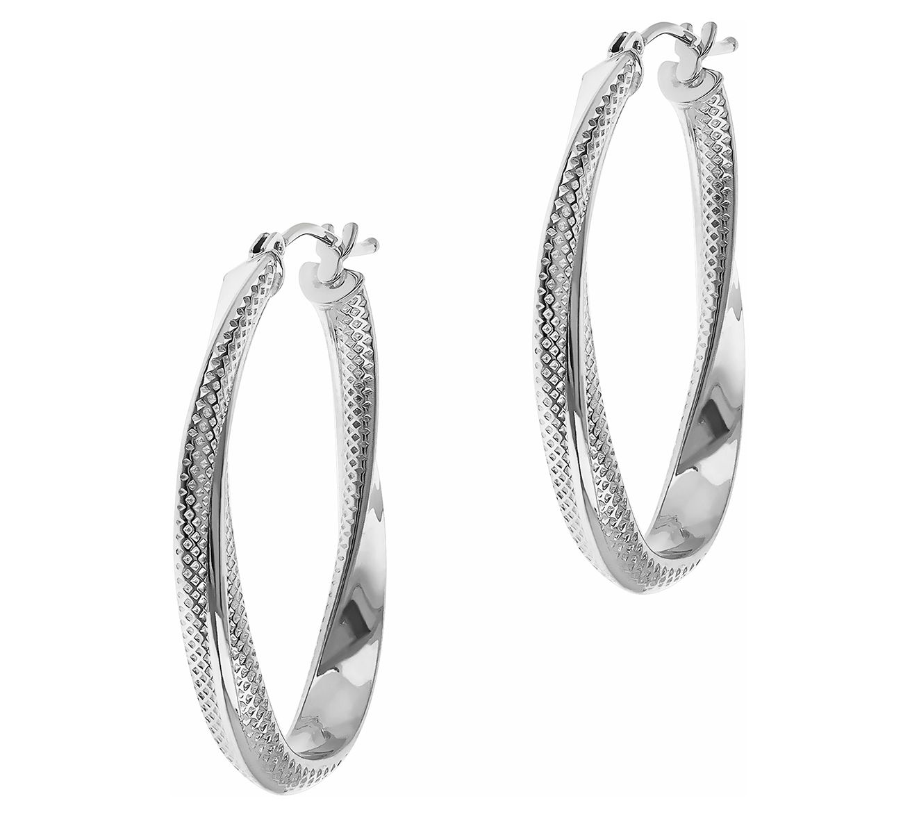 Italian Gold  Twisted Oval Hoop Earrings, 10K