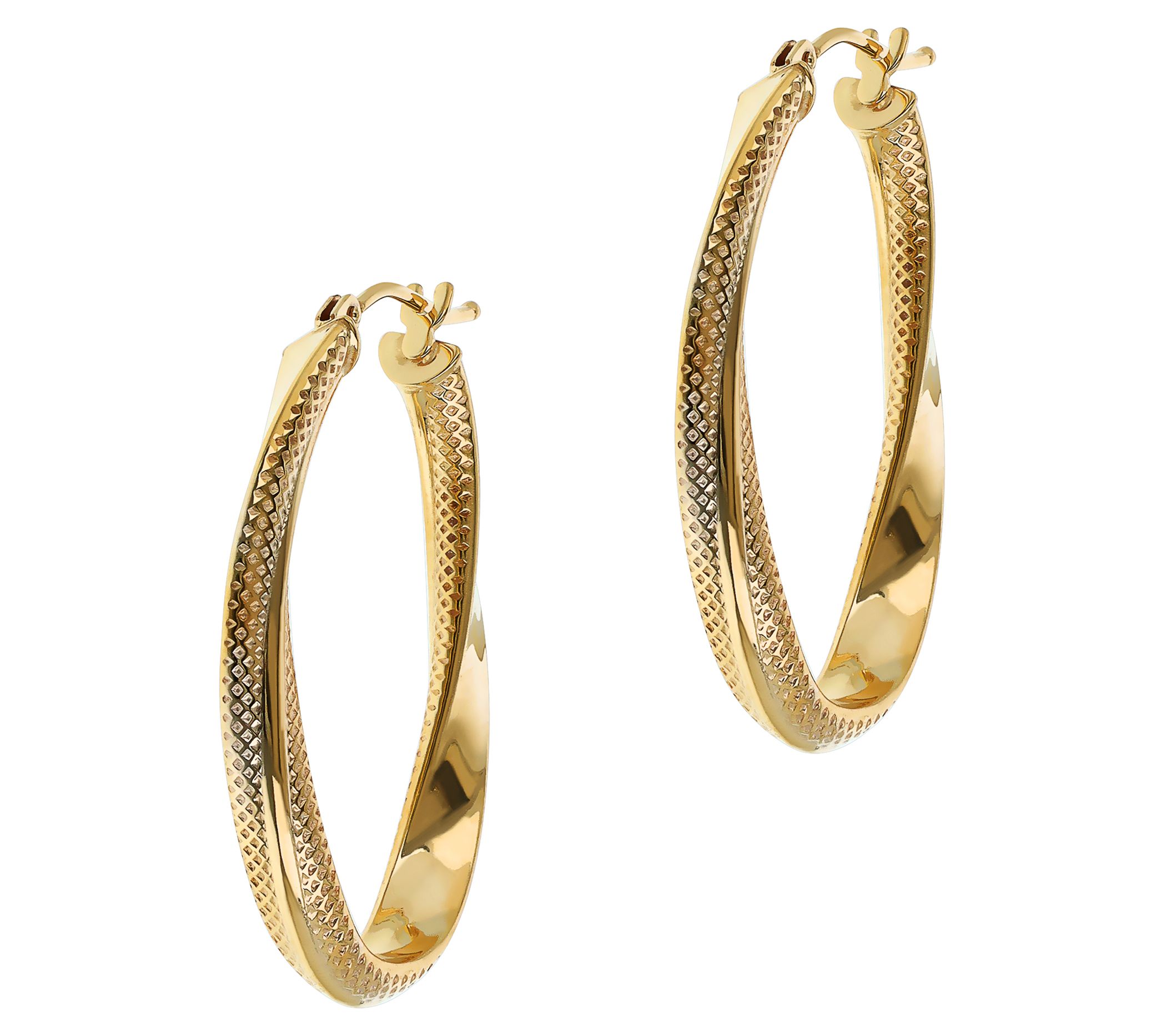 Italian Gold  Twisted Oval Hoop Earrings, 10K