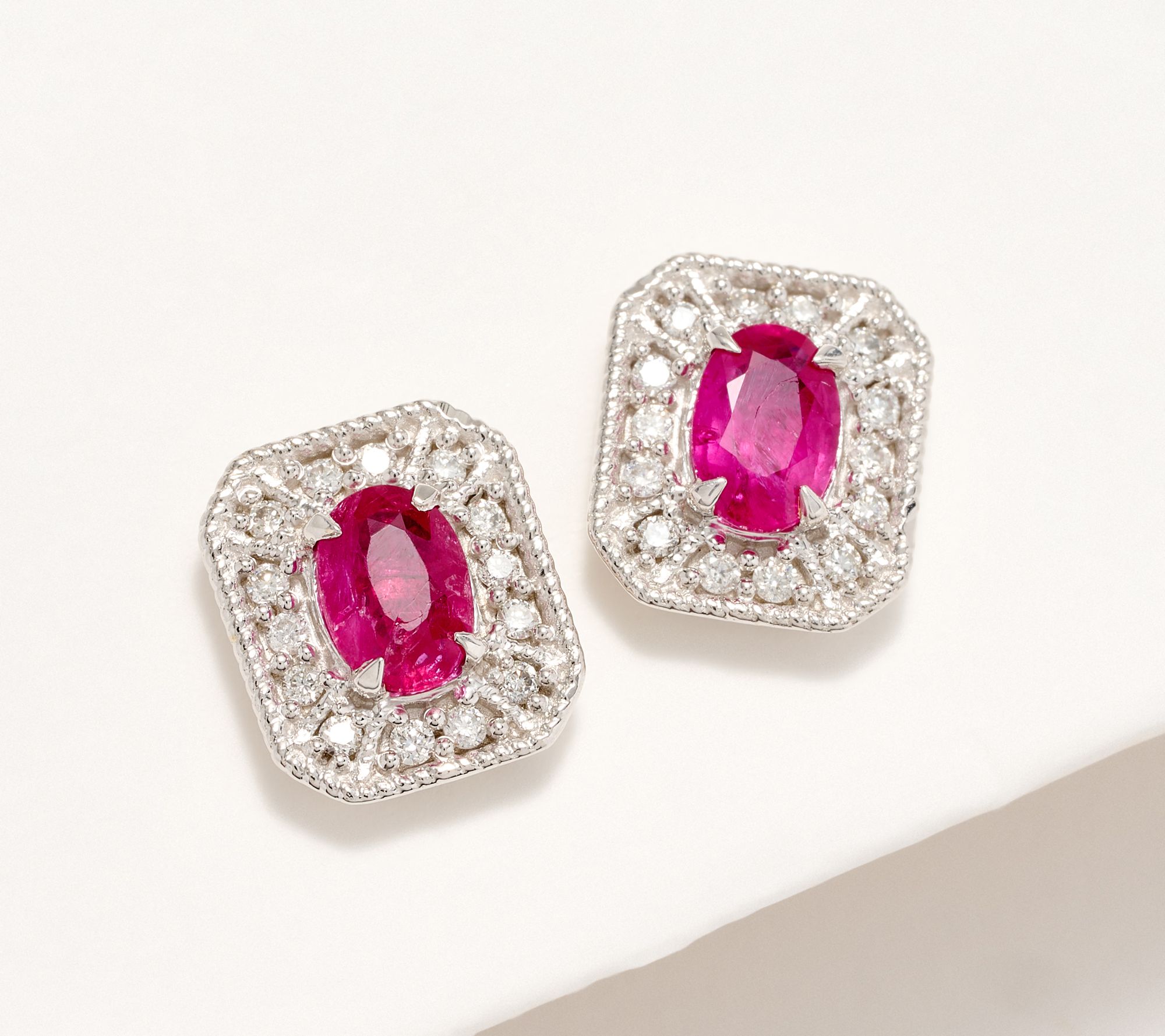 KALLATI Precious Gem & Diamond Stud Earrings, 14K White Gold