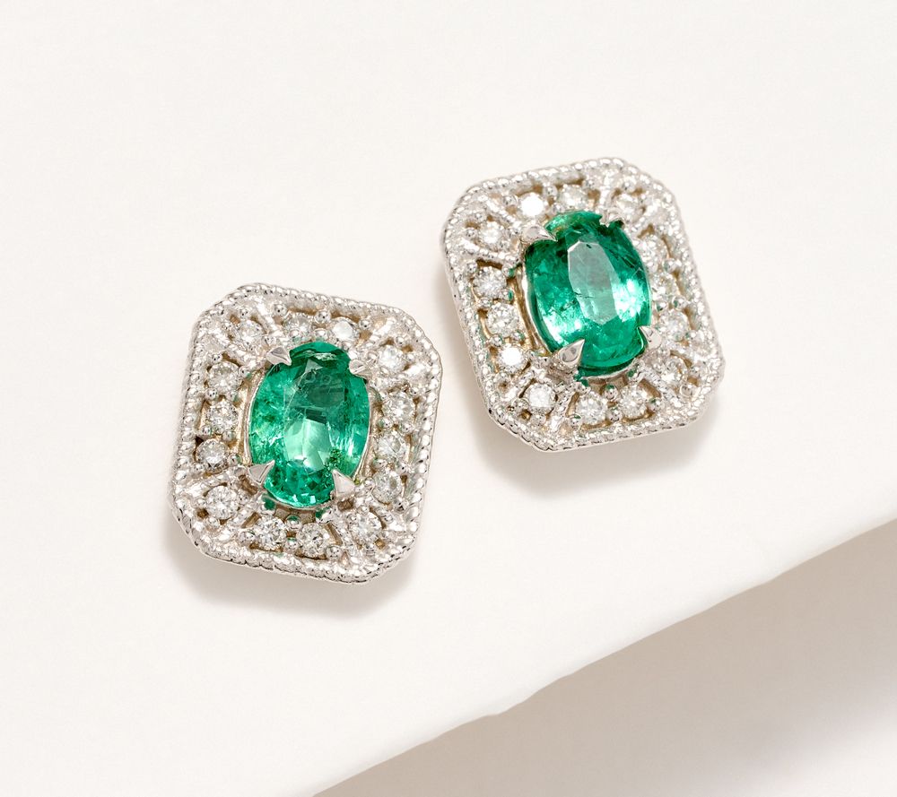 KALLATI Precious Gem & Diamond Stud Earrings, 14K White Gold