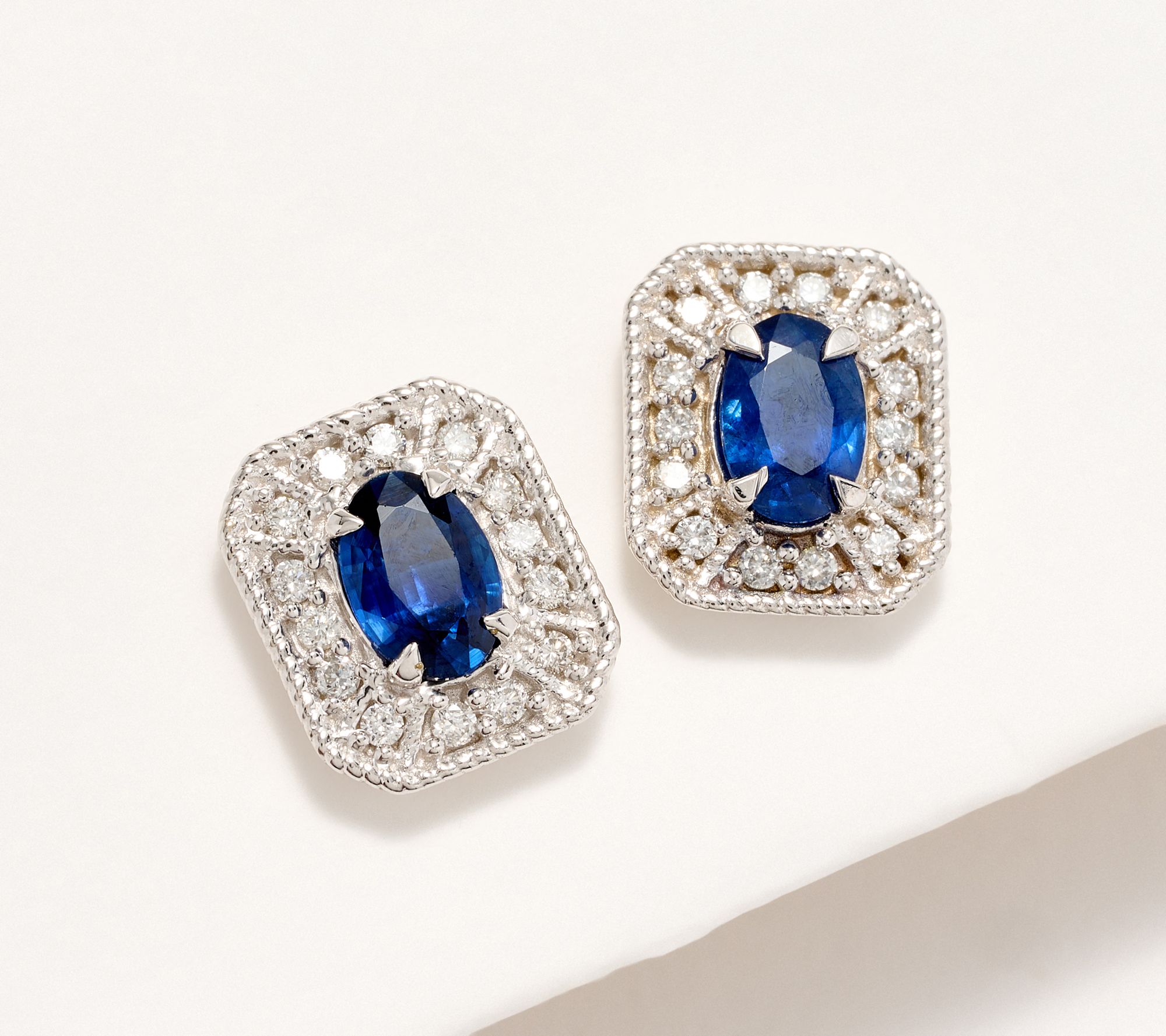 KALLATI Precious Gem & Diamond Stud Earrings, 14K White Gold