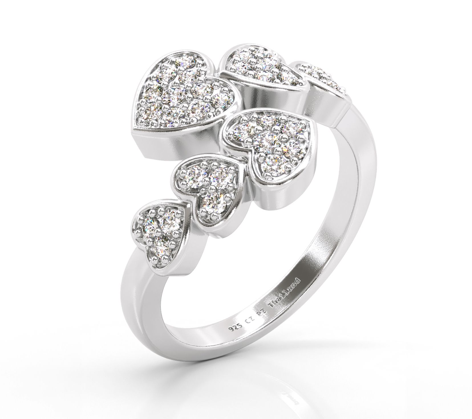 Diamonique Pave Heart Bypass Ring, Sterling Silver