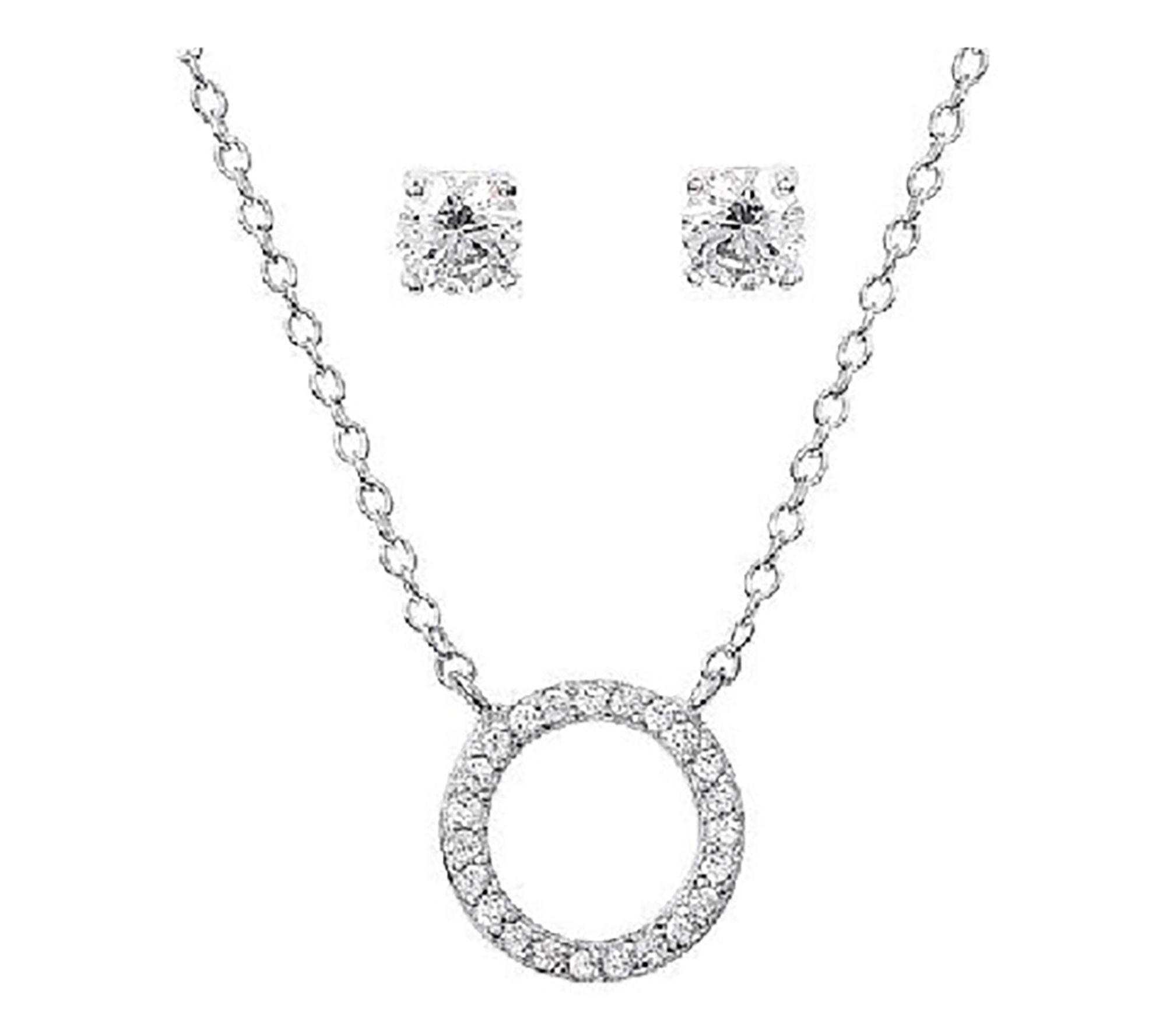 Diamoinque Stud & Pave Circle Necklace Set, Sterling Silver