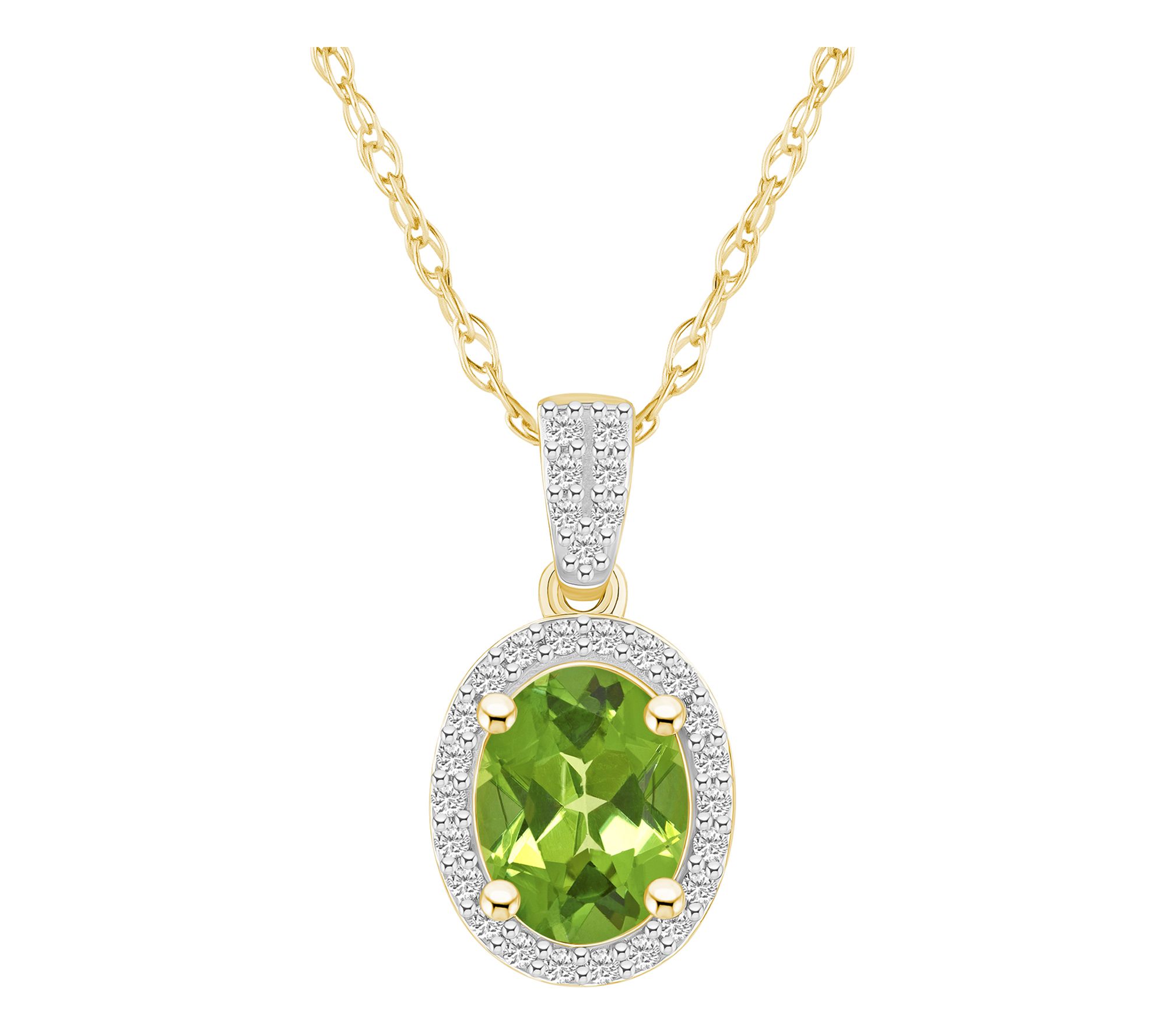 Affinity Gems Oval Gemstone Halo Pendant w/ Chain, 10K Gold
