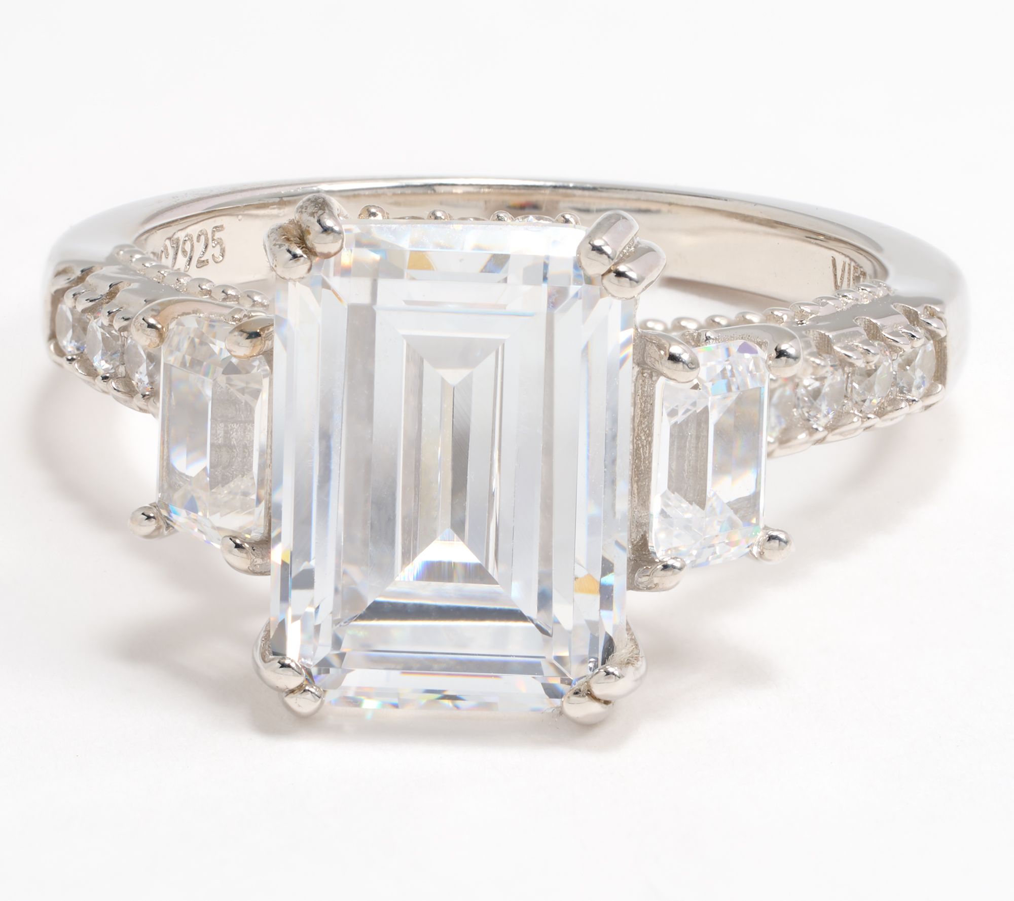 Diamonique Classics 3-Stone Emerald Ring, Sterling Silver - QVC.com