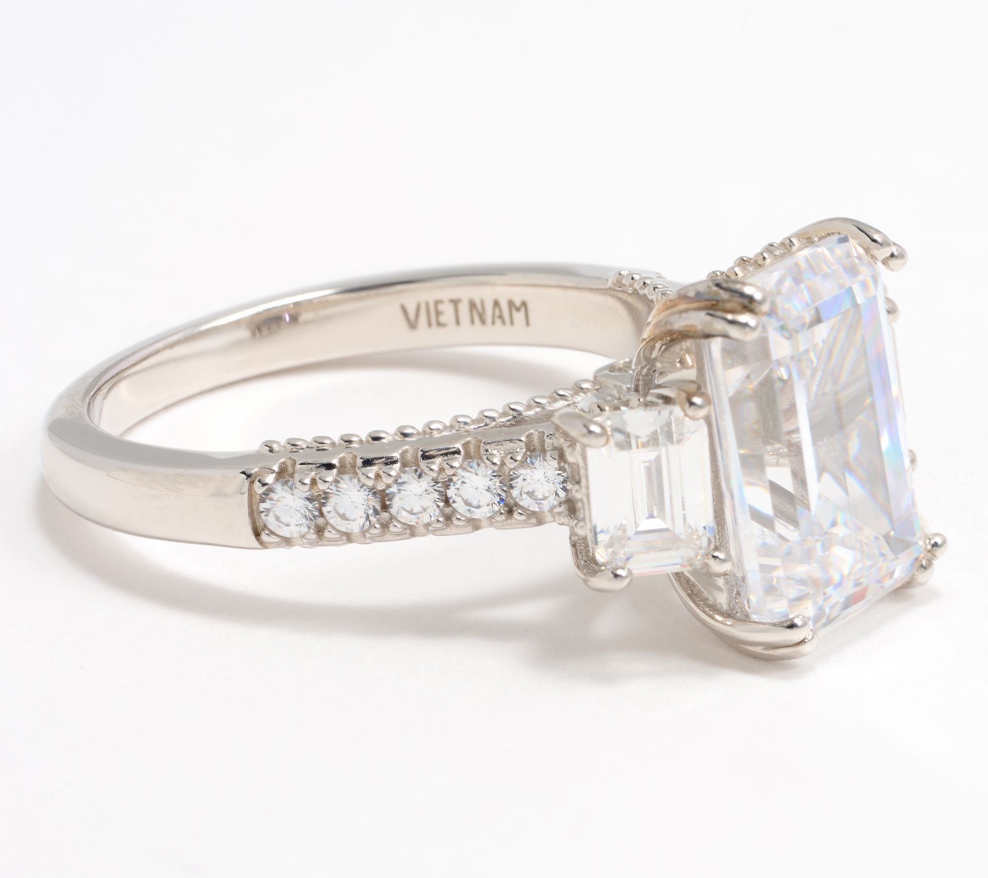 Diamonique Classics 3-Stone Emerald Ring, Sterling Silver - QVC.com