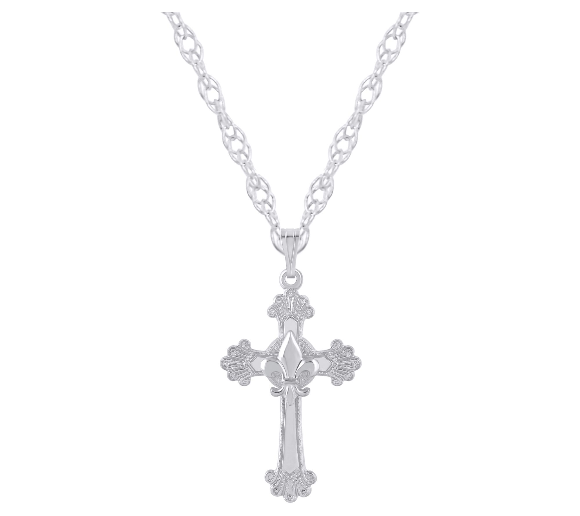 Sterling Silver Fleur De Lis Cross Pendant w/ Chain
