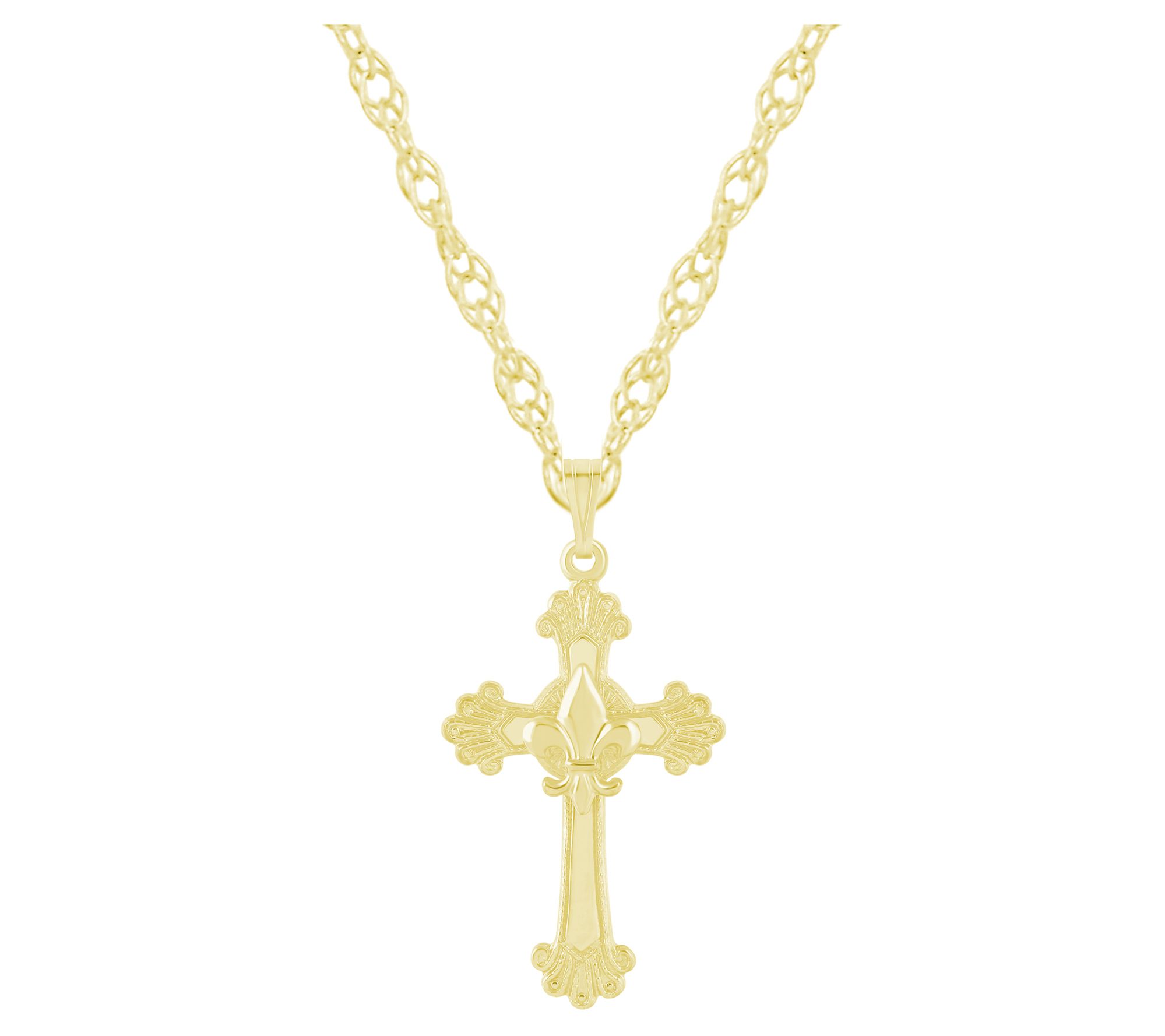 Sterling Silver Fleur De Lis Cross Pendant w/ Chain
