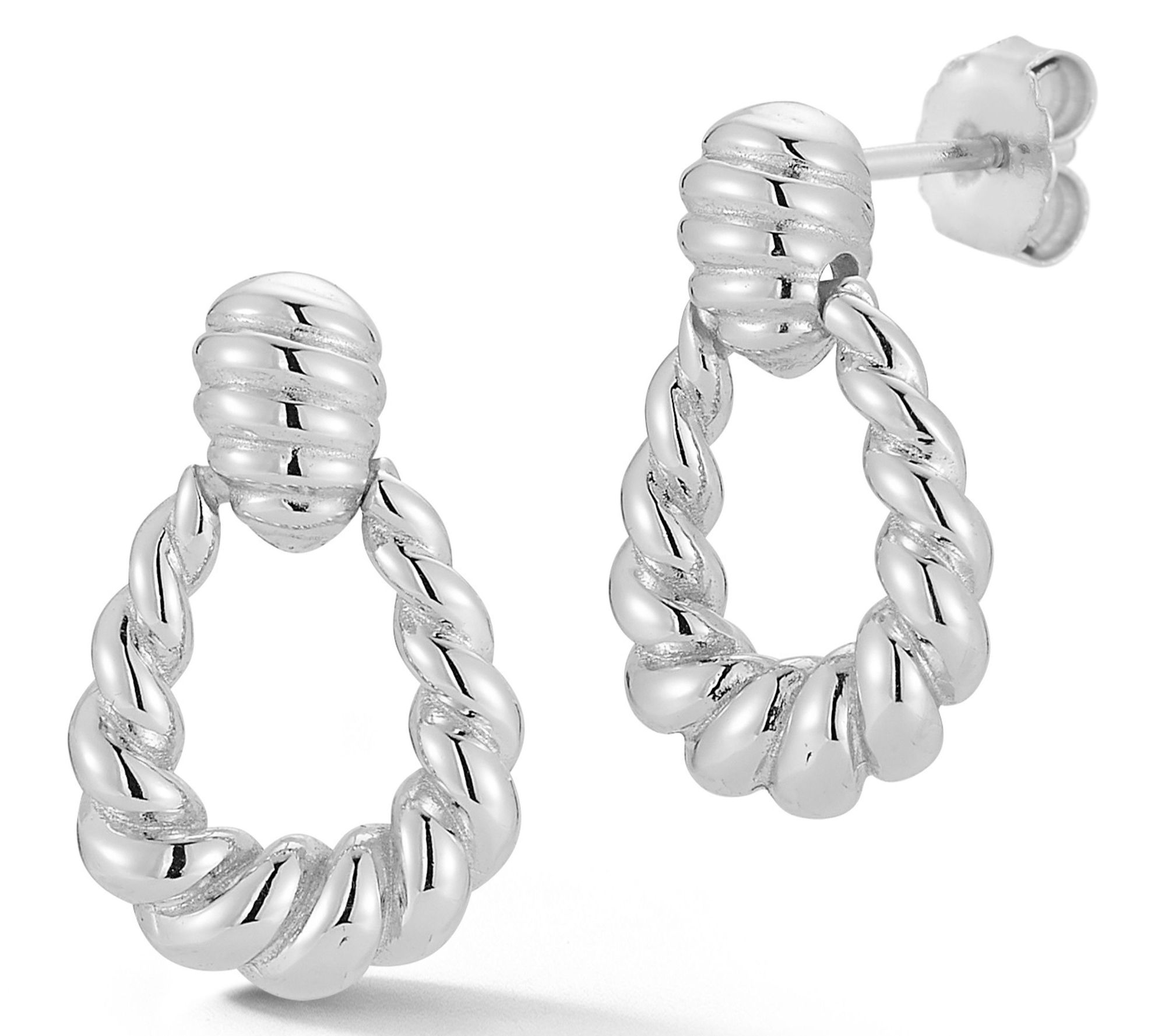 Sterlina Silver Twisted Door Knocker Earrings,Sterling