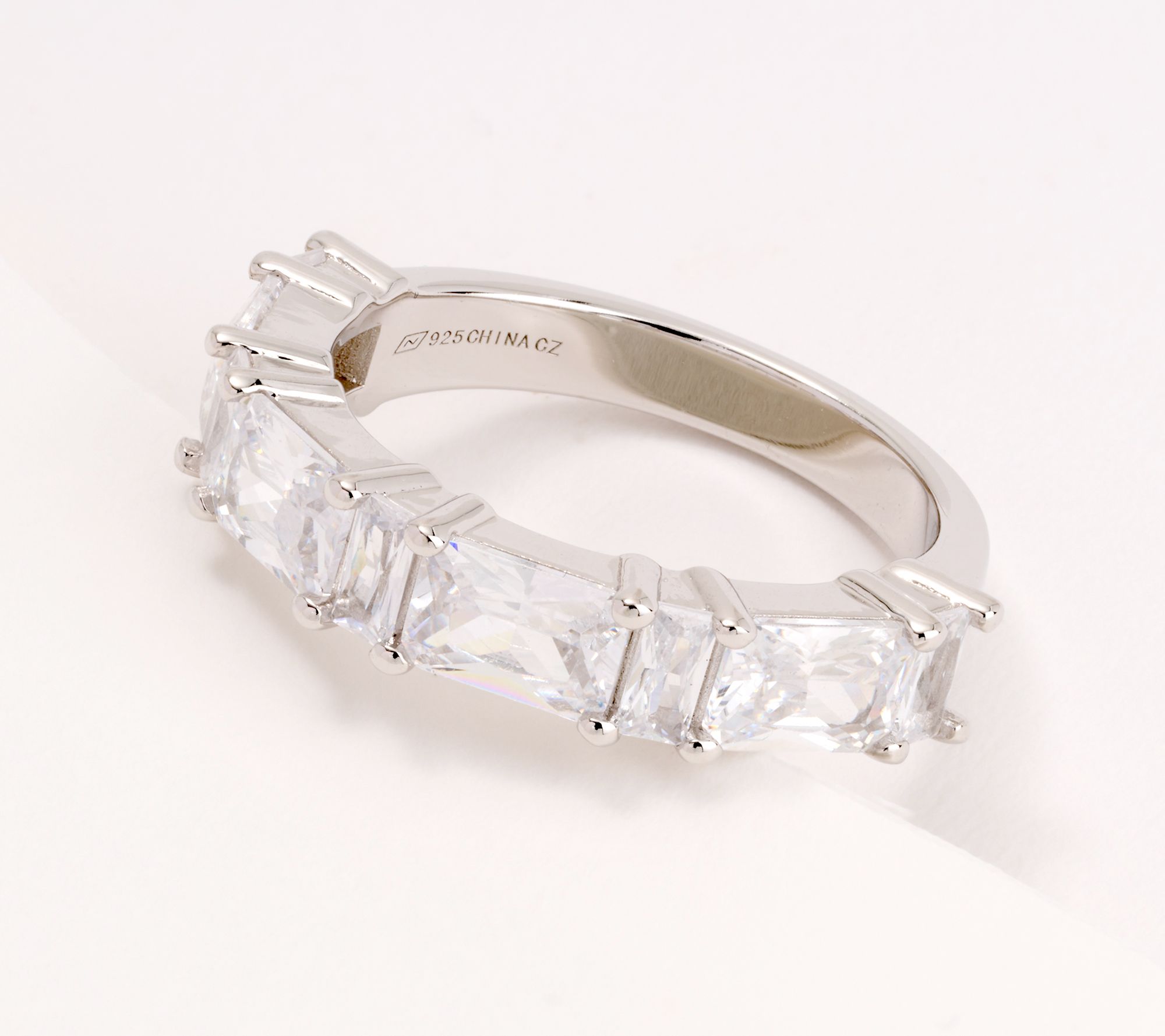 "As Is" Diamonique Baguette Cut Half Eternity Band Ring, SS
