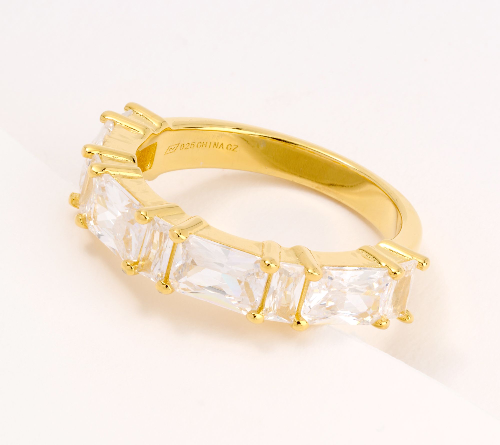 "As Is" Diamonique Baguette Cut Half Eternity Band Ring, SS