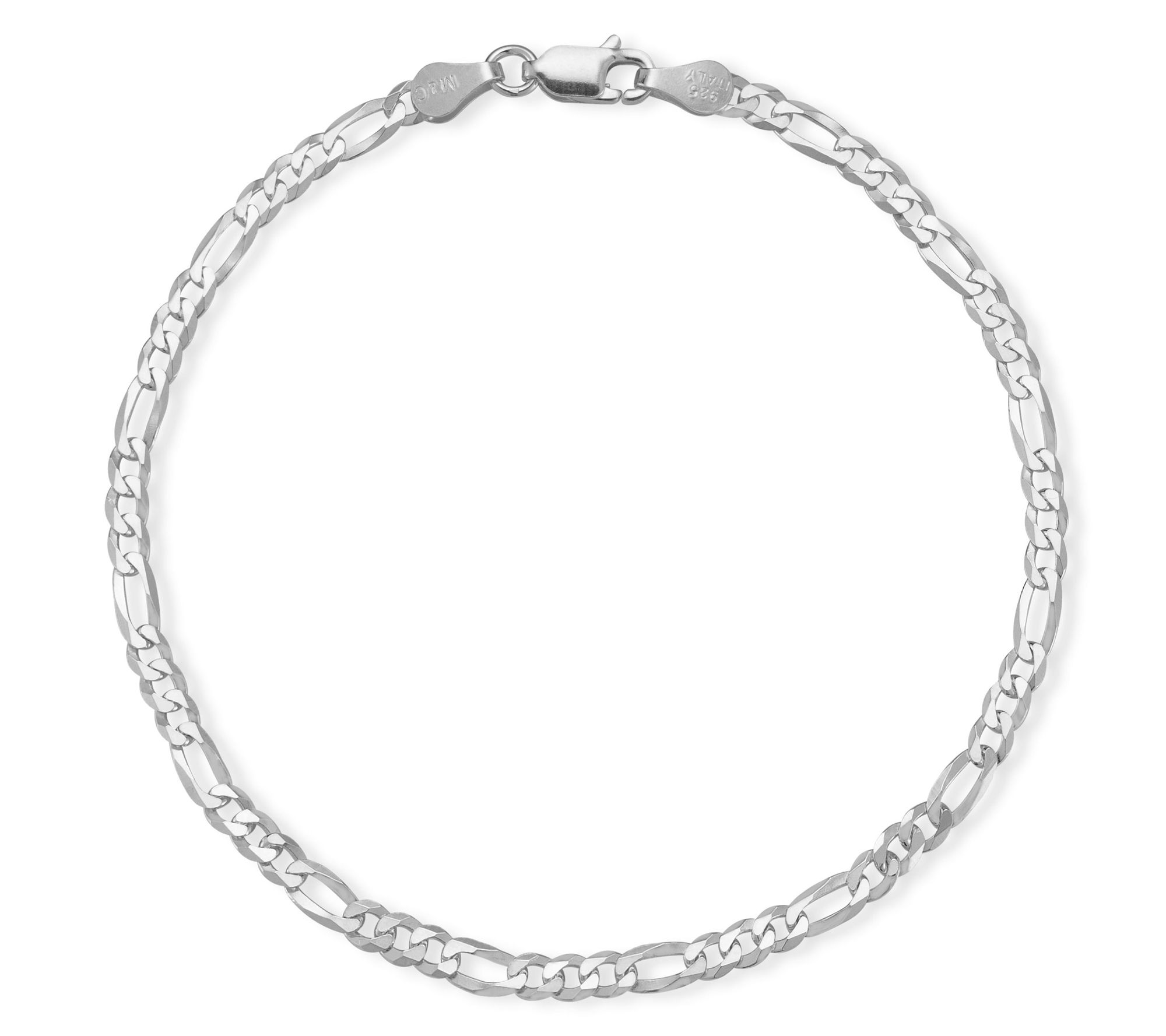 Italian Silver 10" Figaro Chain Ankle Bracelet,Sterling