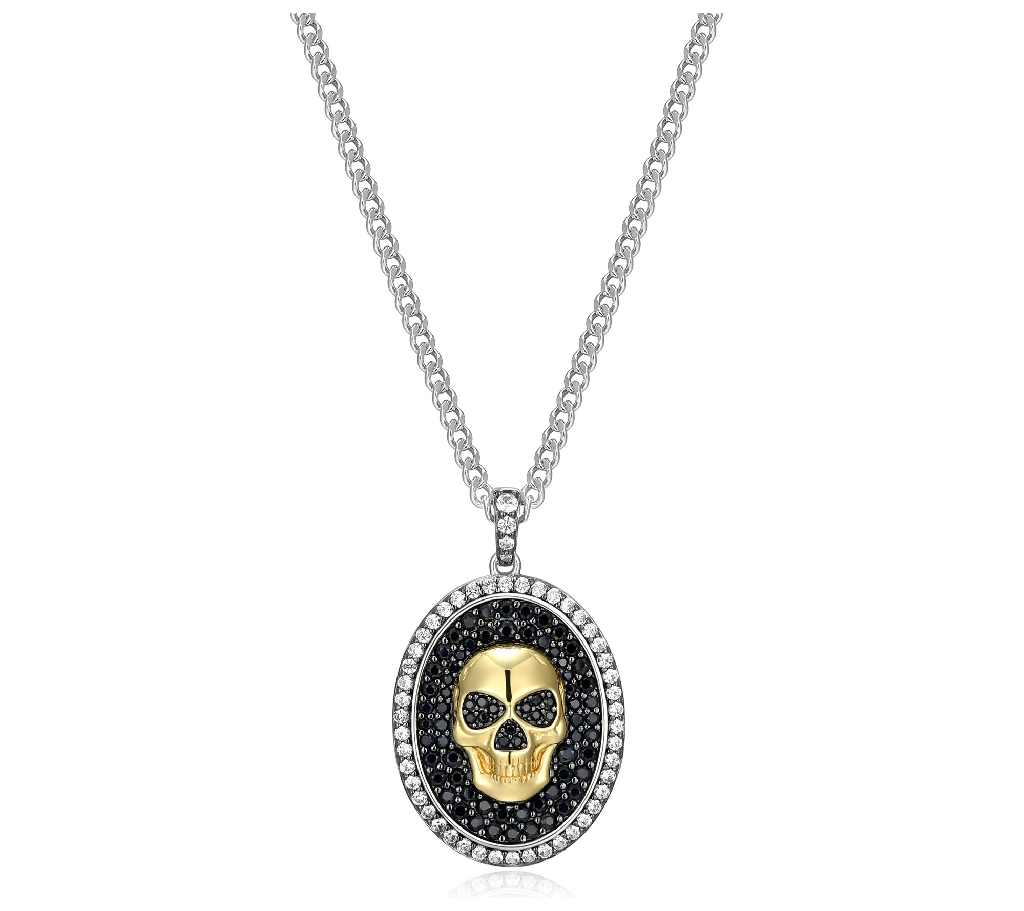 Men's Sterling Silver Sapphire Skull Pendant w/Chain