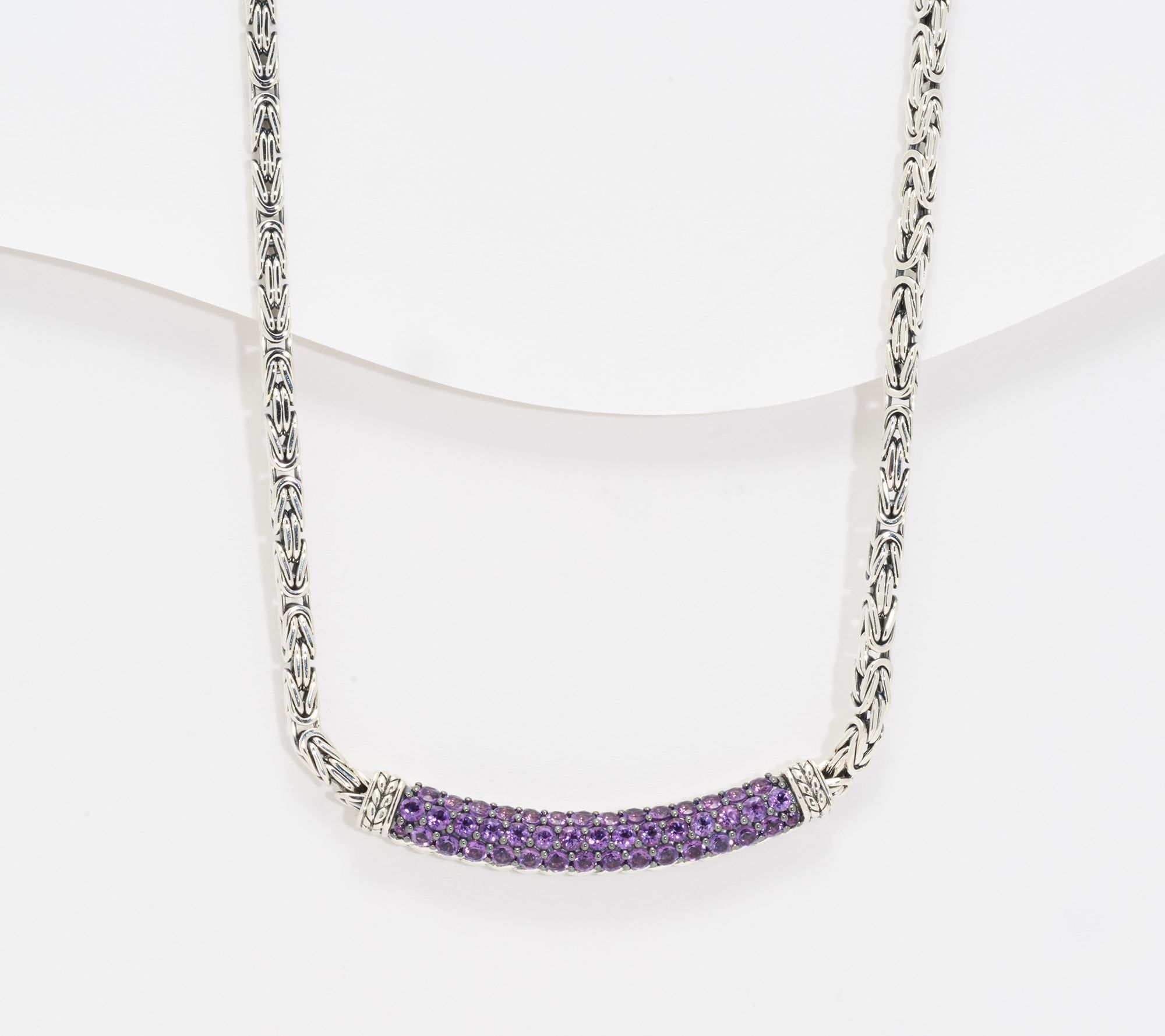 JAI Sterling Silver 3.5mm Byzantine Pave Gemstone 18" Necklace