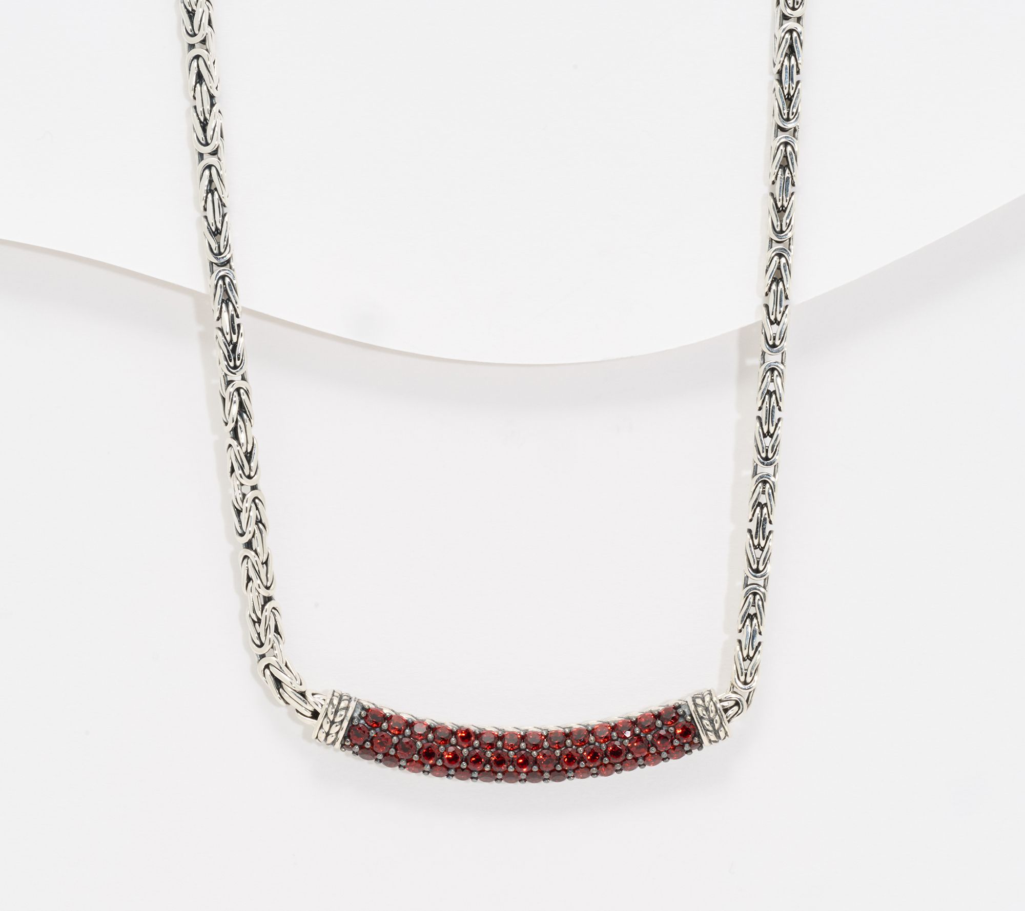 JAI Sterling Silver 3.5mm Byzantine Pave Gemstone 18" Necklace