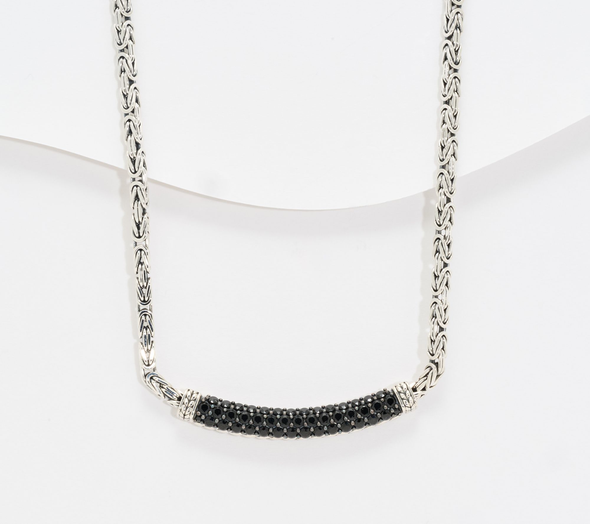 JAI Sterling Silver 3.5mm Byzantine Pave Gemstone 18" Necklace