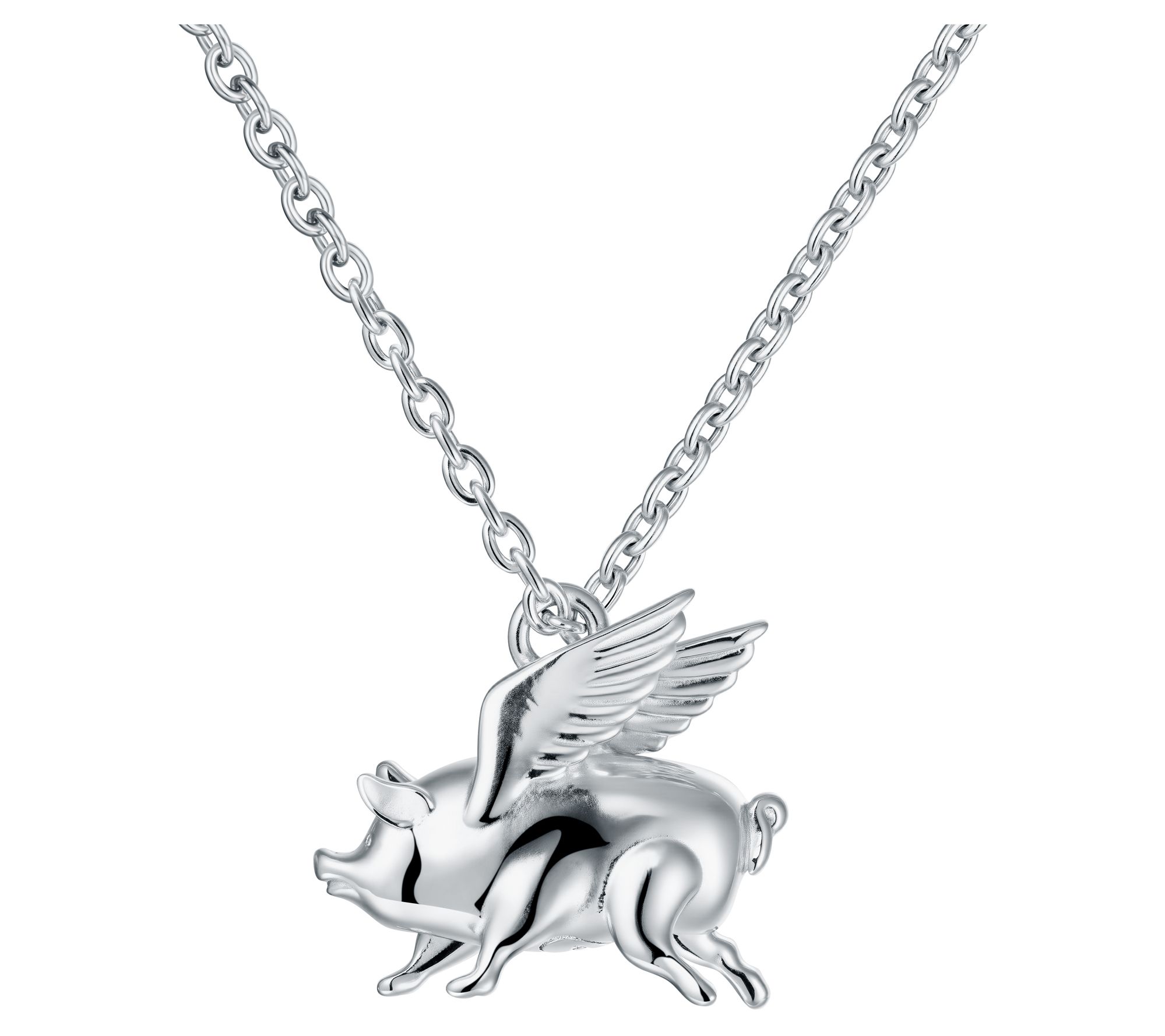 Silver Style Flying Pig Pendant w/ Chain, Sterling
