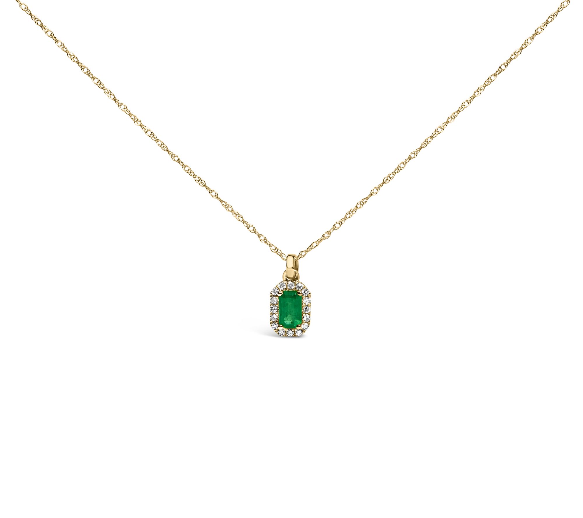Haus of Brilliance Emerald & Diamond Pendant w/Chain, 10K