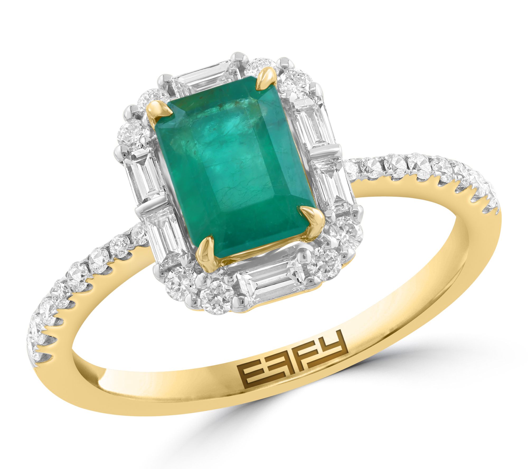 Effy Emerald & Diamond Halo Ring, 14K Gold