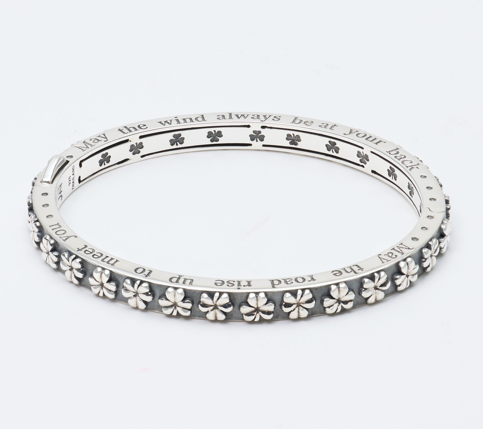 JAI Ireland Sterling Silver Clover & Irish Blessing Bangle, 25.5g