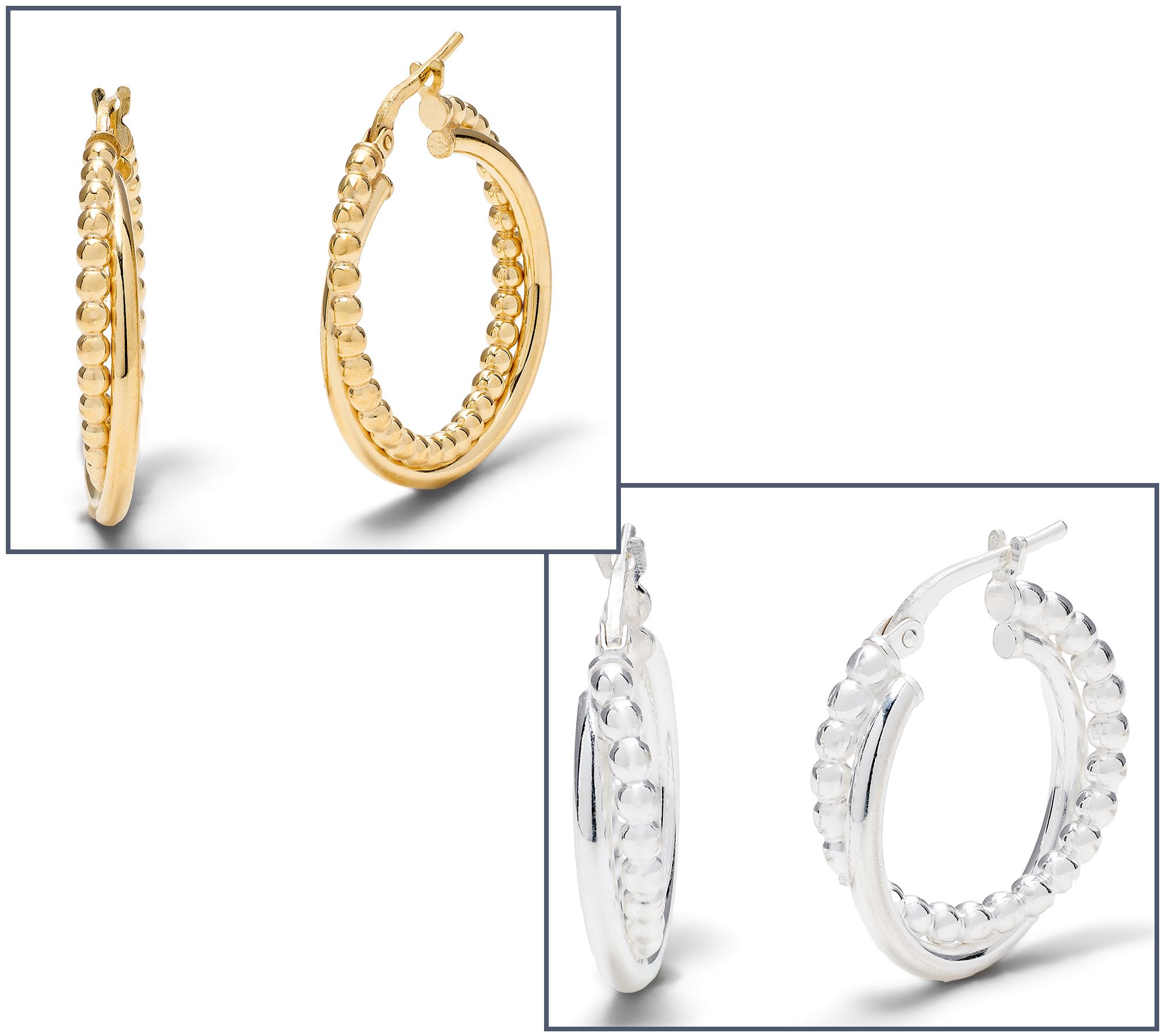 Ultrafine 950 Polished & Bead Detail Hoop Earrings
