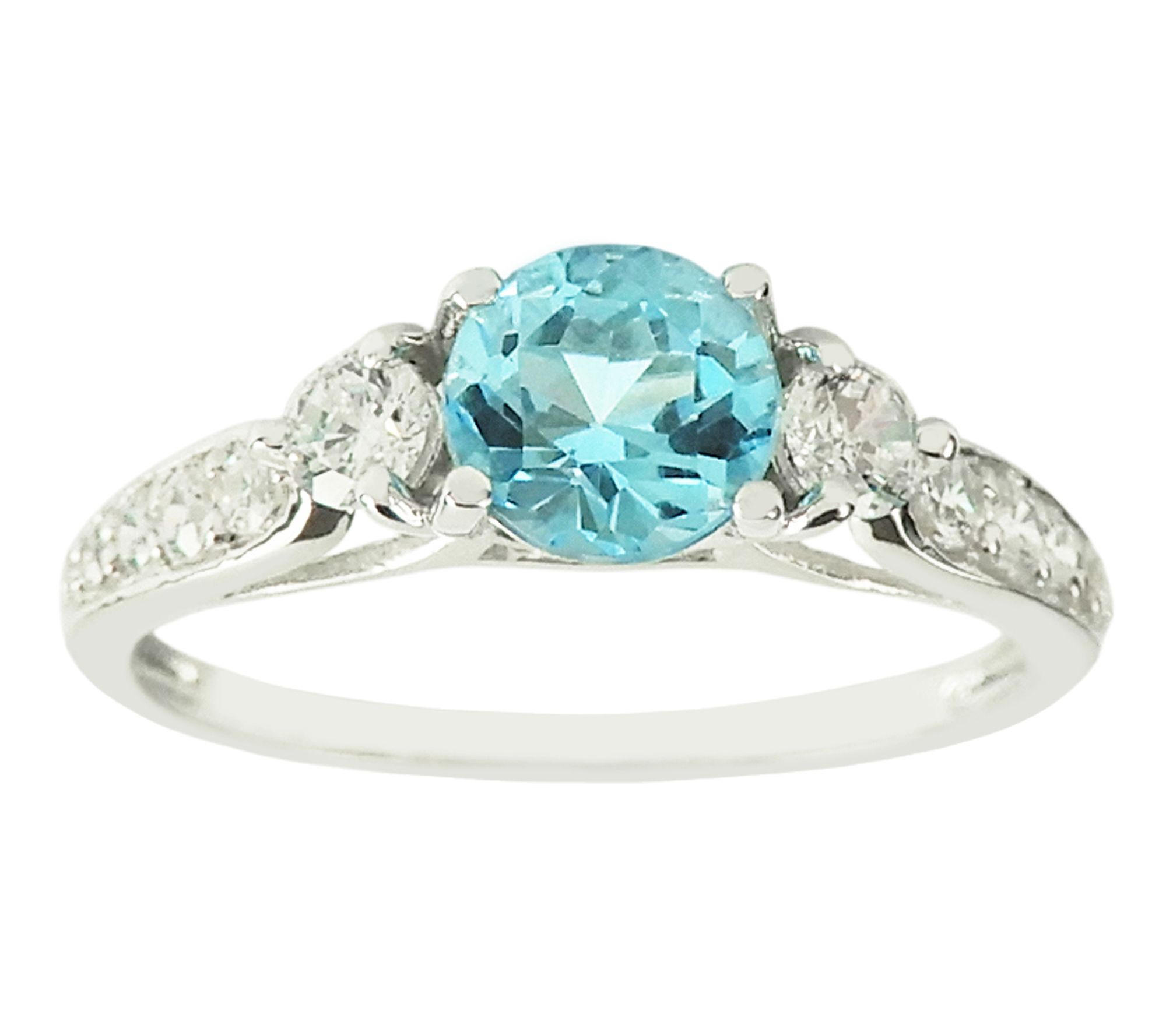 Diamonique & Swiss Blue Topaz Round Cut Ring, Sterling Silver