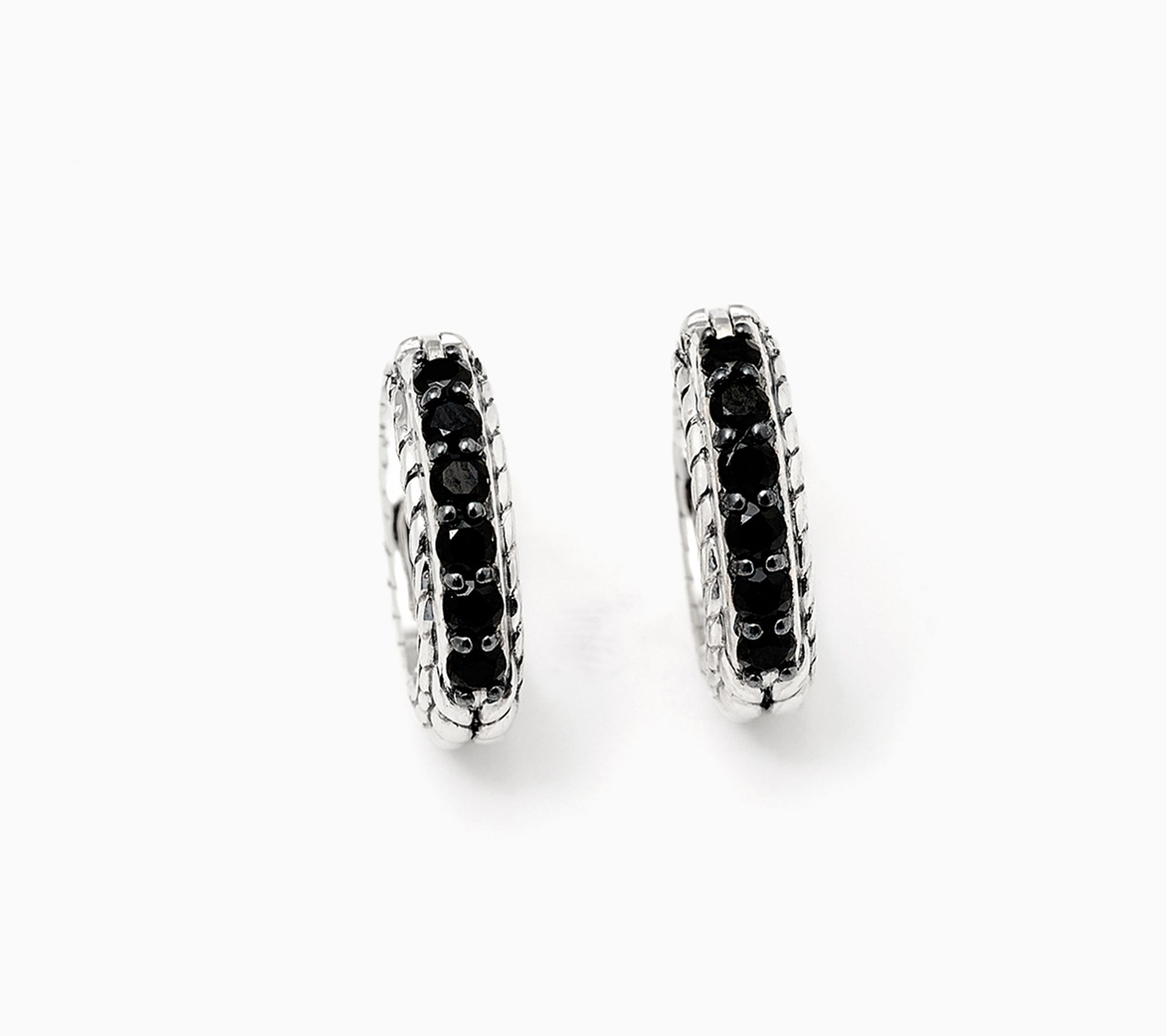 JAI Sterling Silver Black Spinel Huggie Hoop Earrings