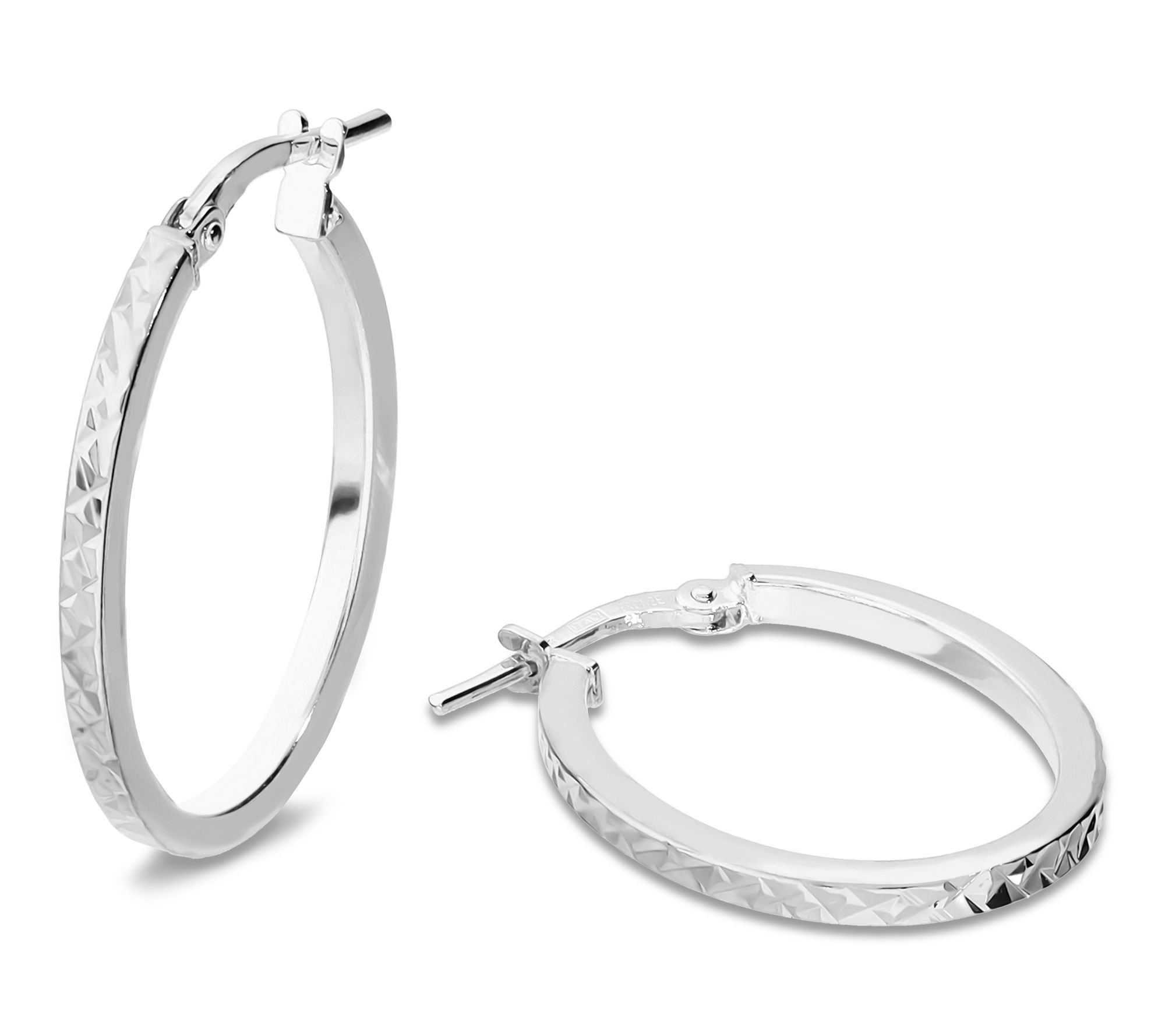 Bronzo Italia Oval Polished Diamond Cut Hoop Earrings