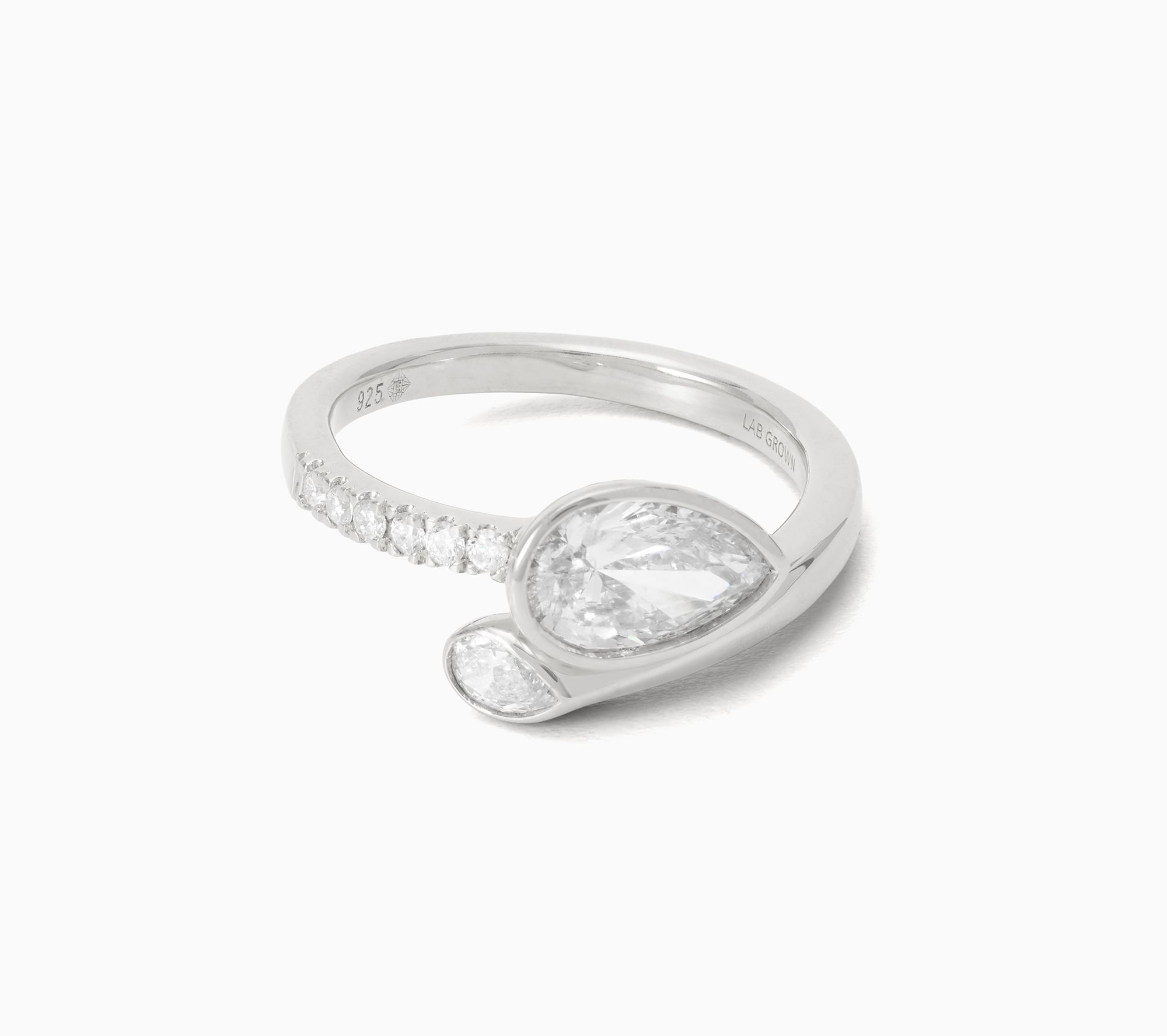 Fire Light Lab Grown Diamond 1.25 ctw Pear Cut Wrap Ring, Sterling Silver