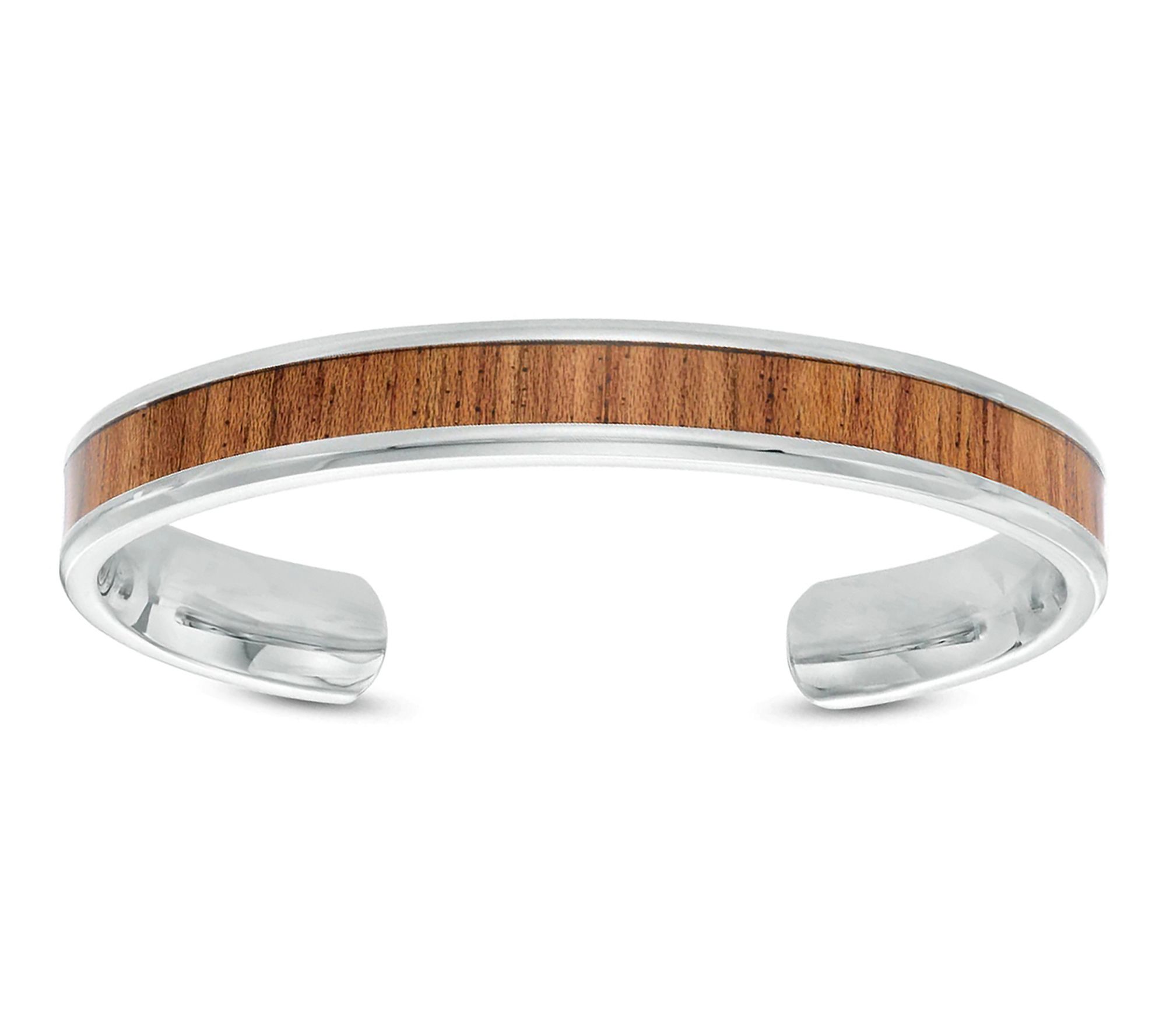 LYNX Men's Stainless Steel and Wood Cuff Bangle Bracelet | QVC