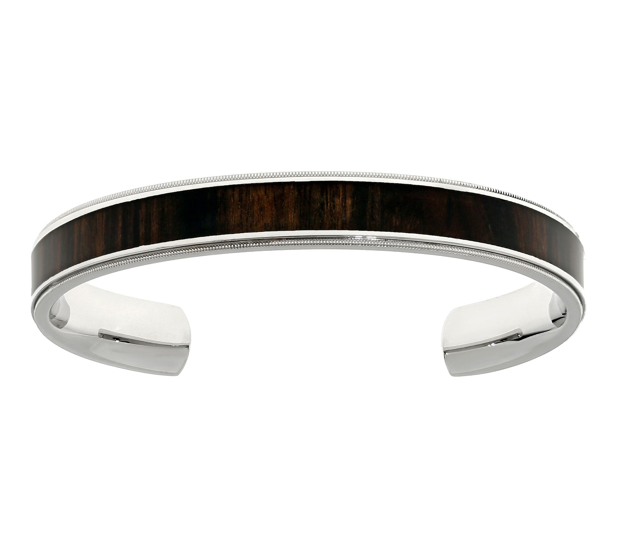 LYNX Men's Stainless Steel and Wood Cuff Bangle Bracelet