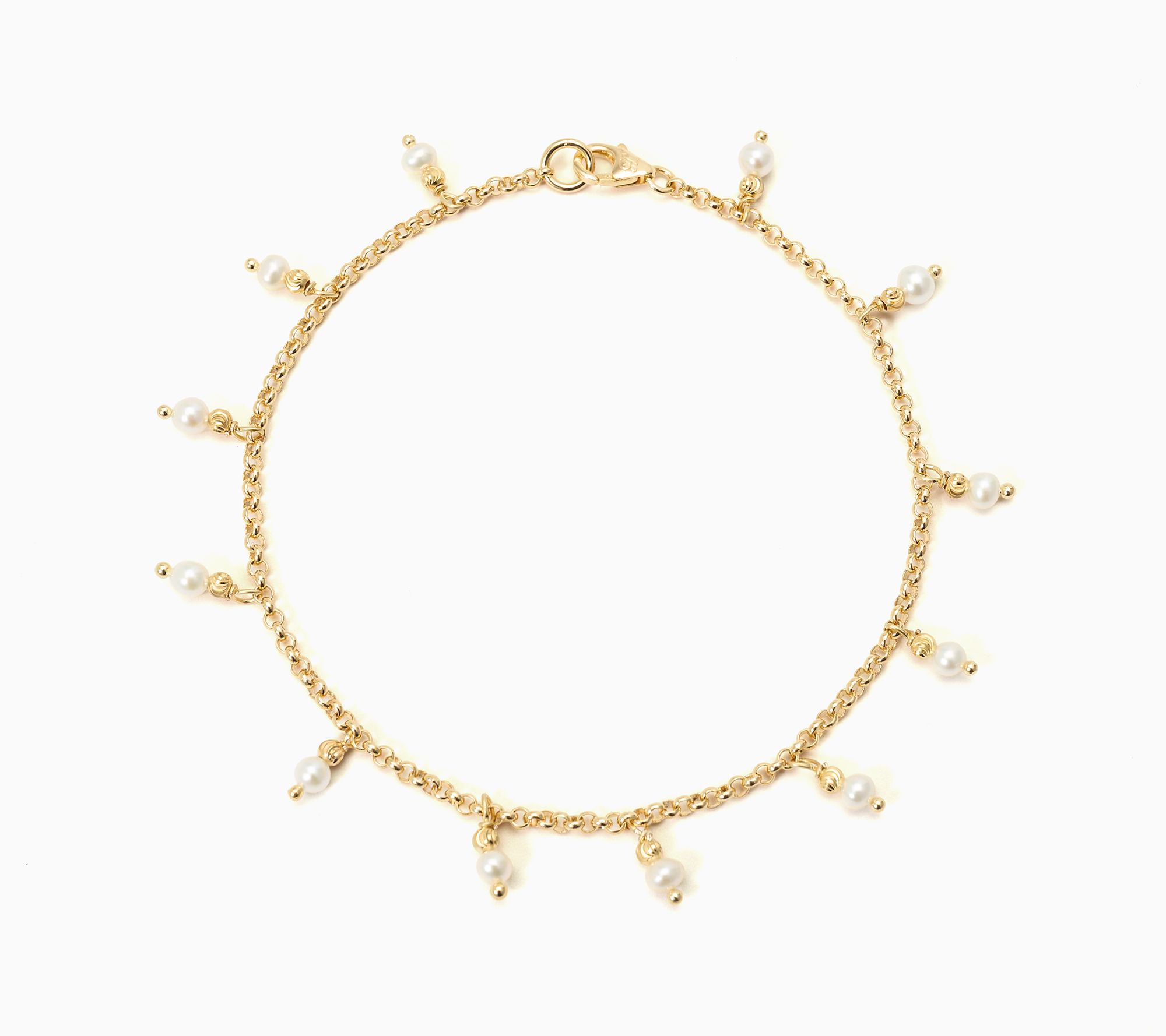 Honora Bronze Cultured Pearl Rolo Chain Anklet with D/C Beads & Pearls