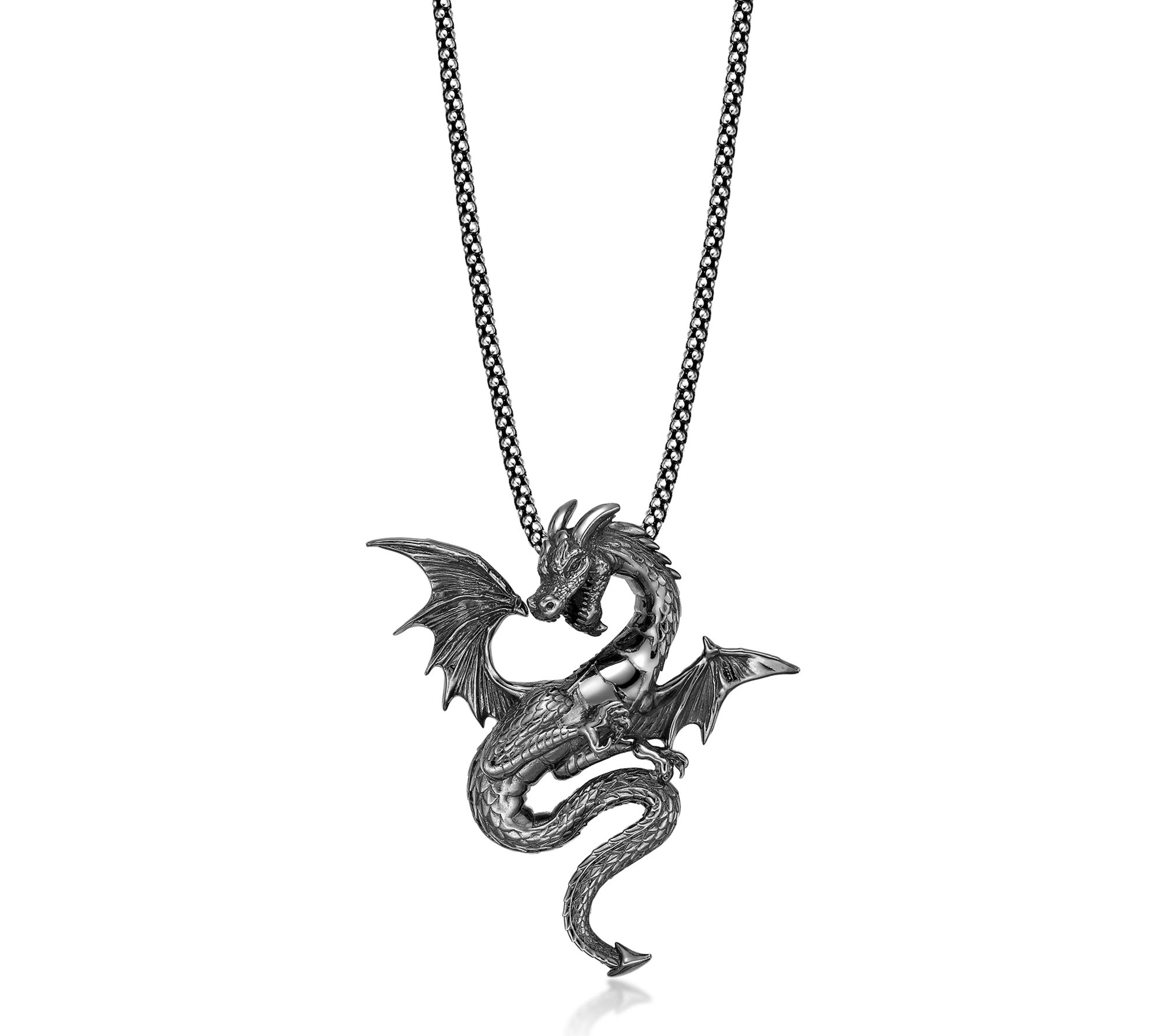 LYNX Men's Dragon Pendant w/ Popcorn Chain, Sterling Silver