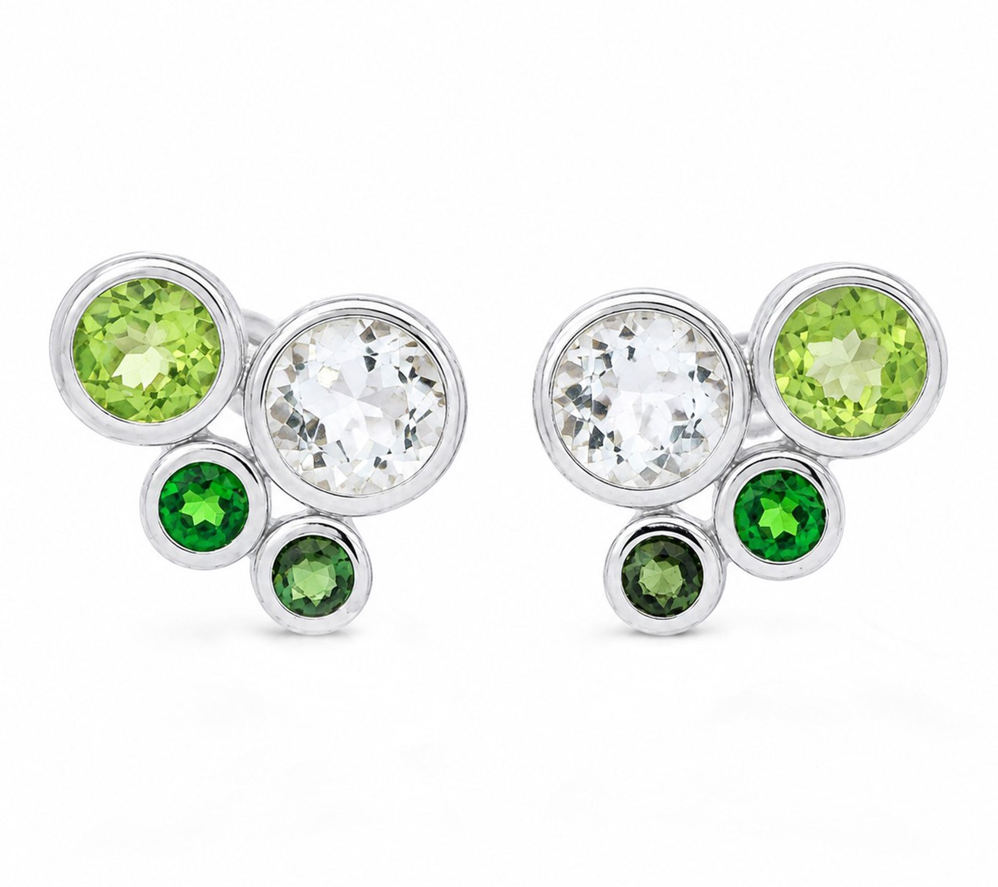 Ariva Silver 18K Clad Green Gemstone Bubble Stud Earrings