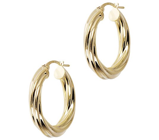 Italian Gold 3/4" Ribbed Polished Hoop Earrings, 18K