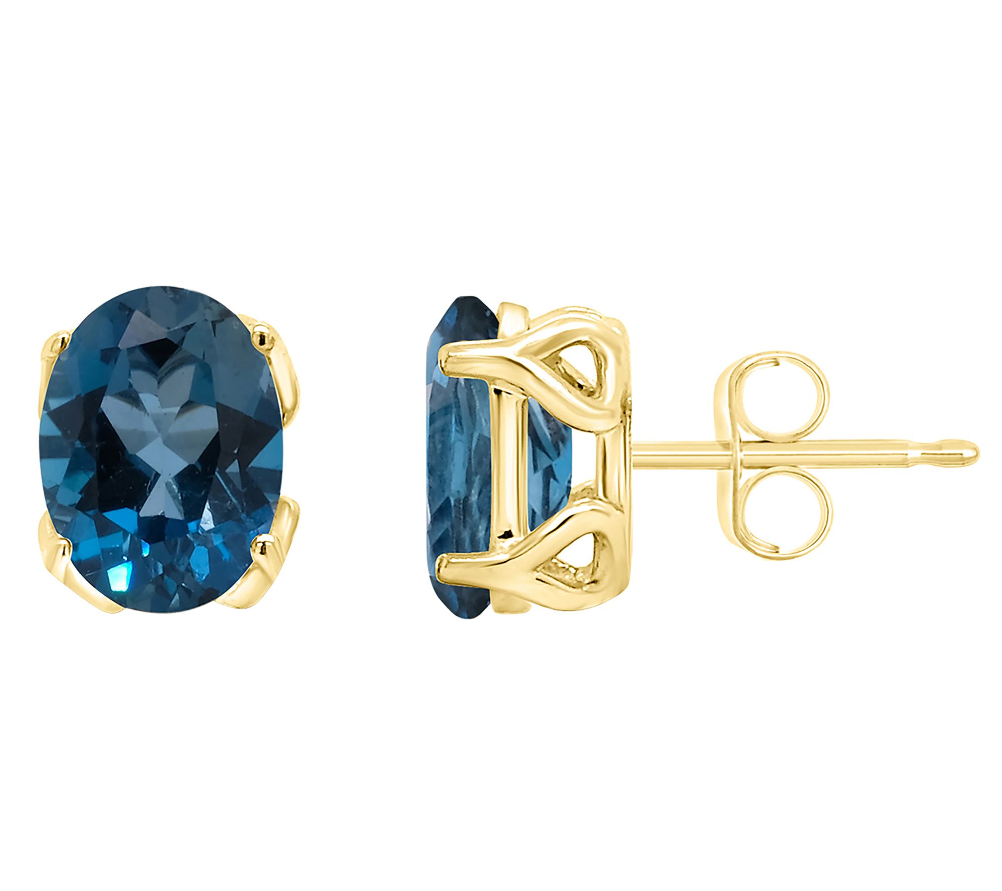 14K 8x6mm Oval London Blue Topaz Gemstone StudEarrings