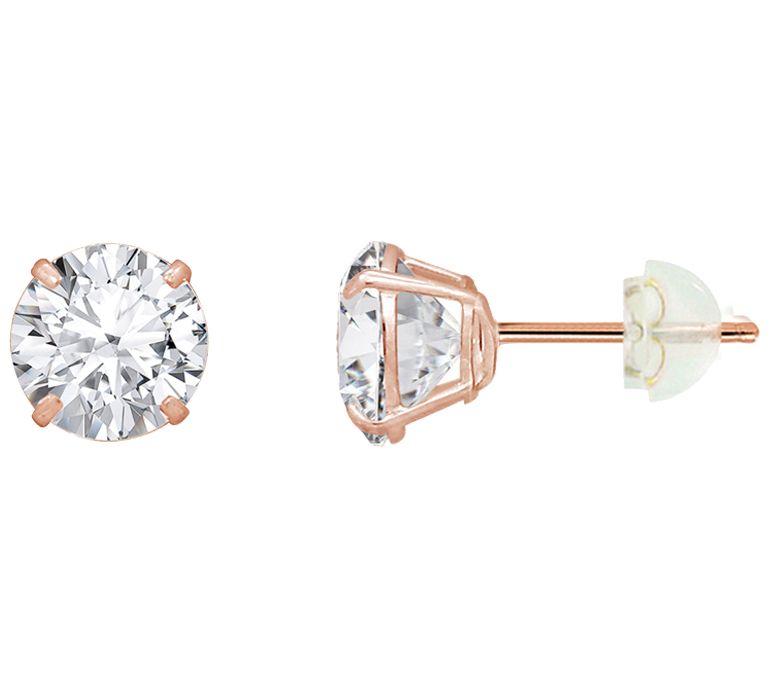 Diamonique 2.00 cttw Round Solitaire Stud Earrings, 14K Gold - QVC.com