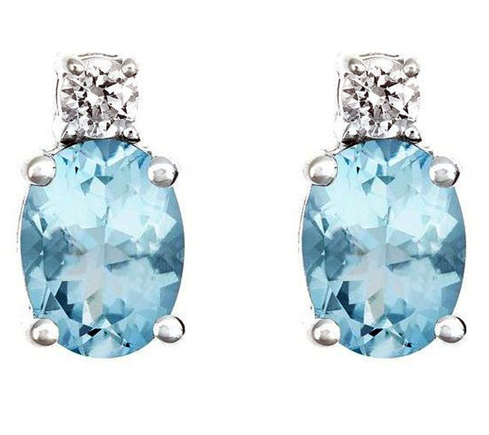 Premier 1.10cttw Aquamarine & 1/8cttw Diamond Earrings, 14K - QVC.com