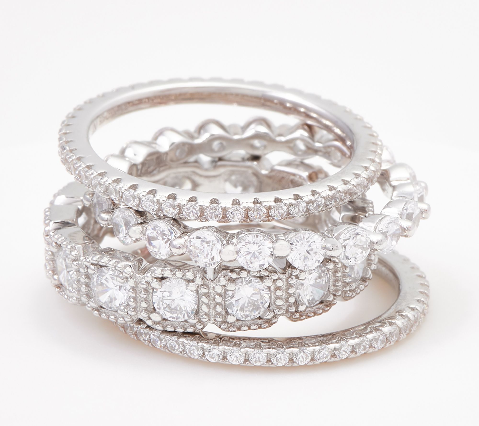 Diamonique Set of Four Mixed Eternity Band Rings Sterling Silver - QVC.com