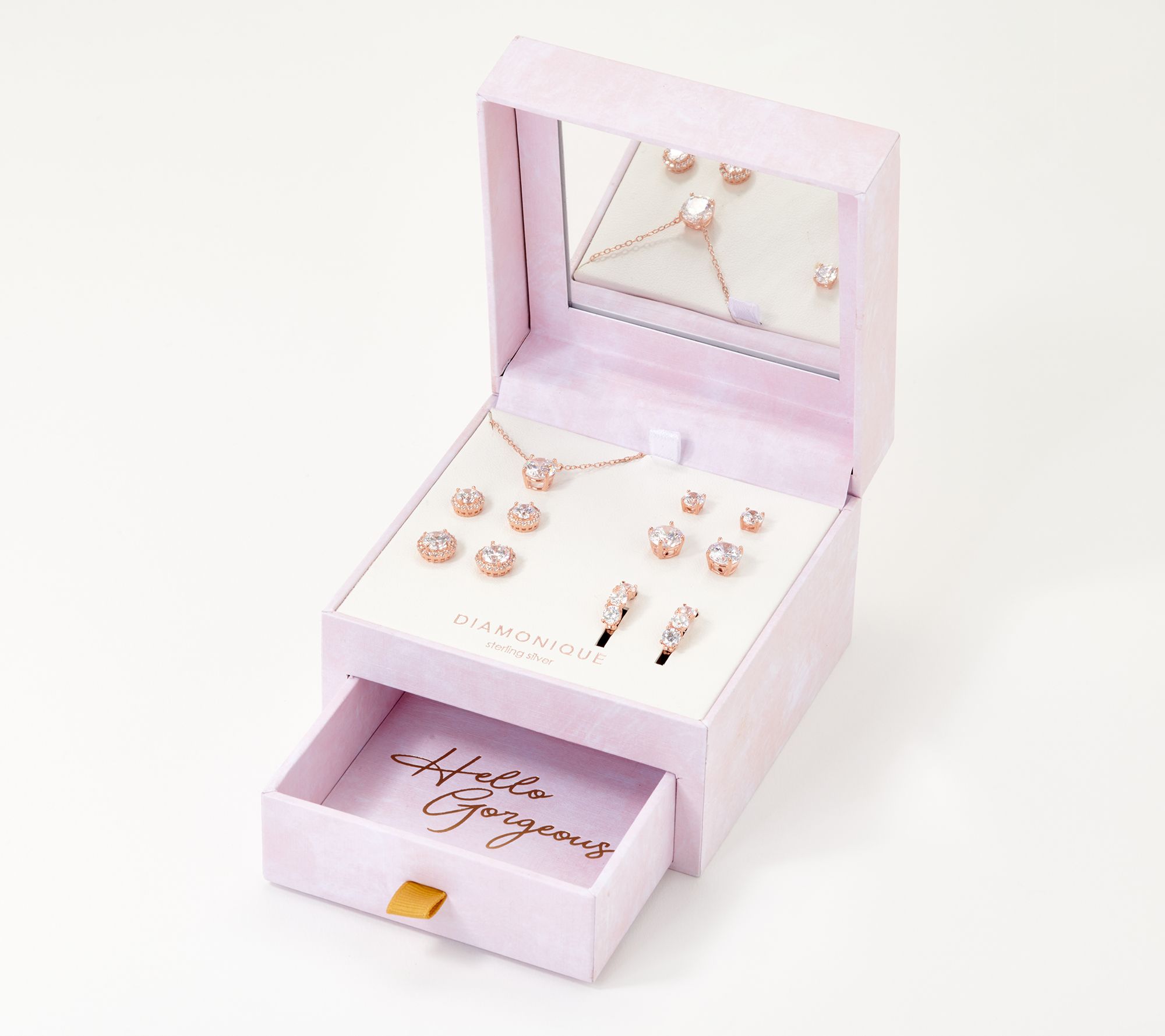 Diamonique Set of 6 Essentials with Jewelry Box, Sterling Silver - QVC.com